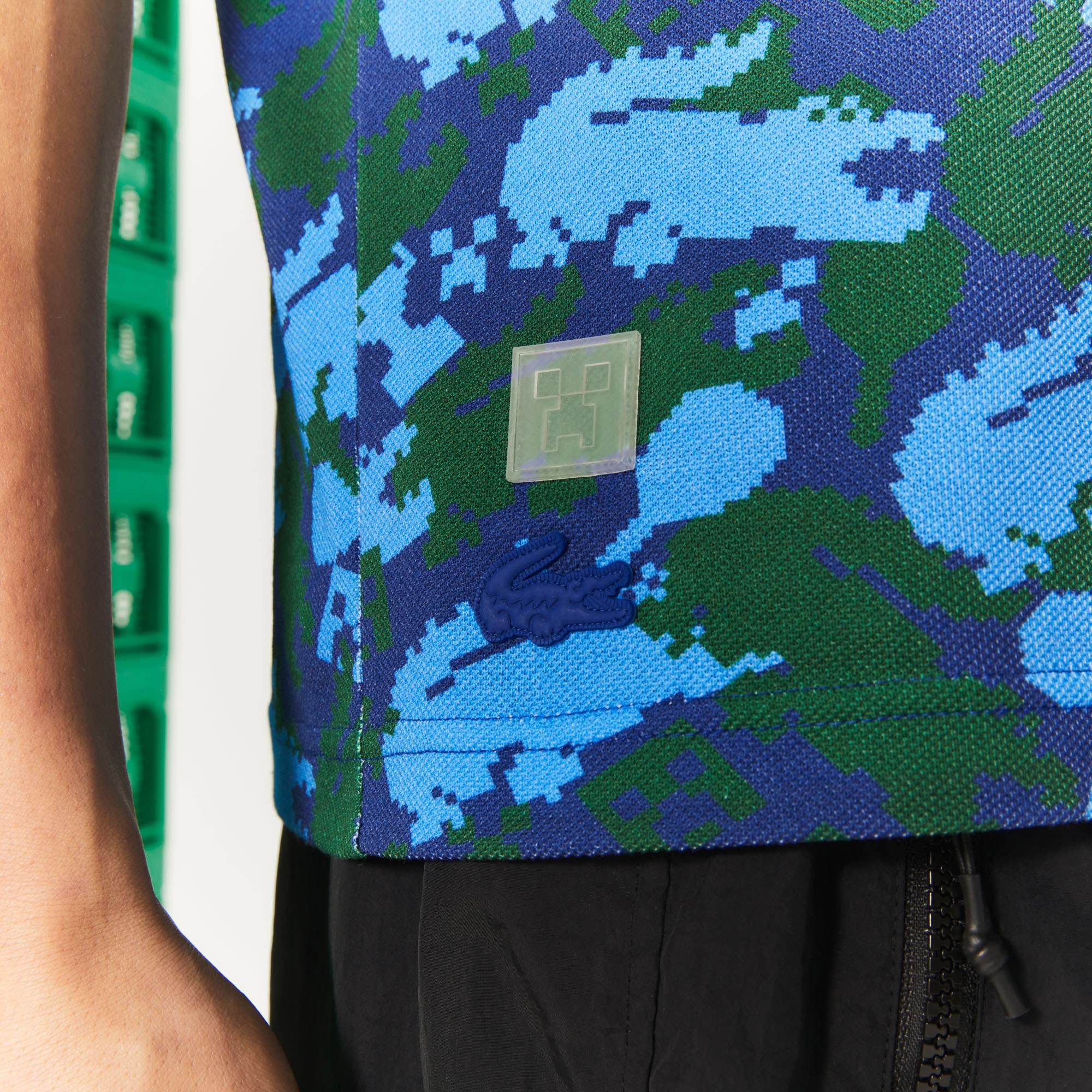 Lacoste X Minecraft Unisex Classic Fit Desenli Mavi Polo