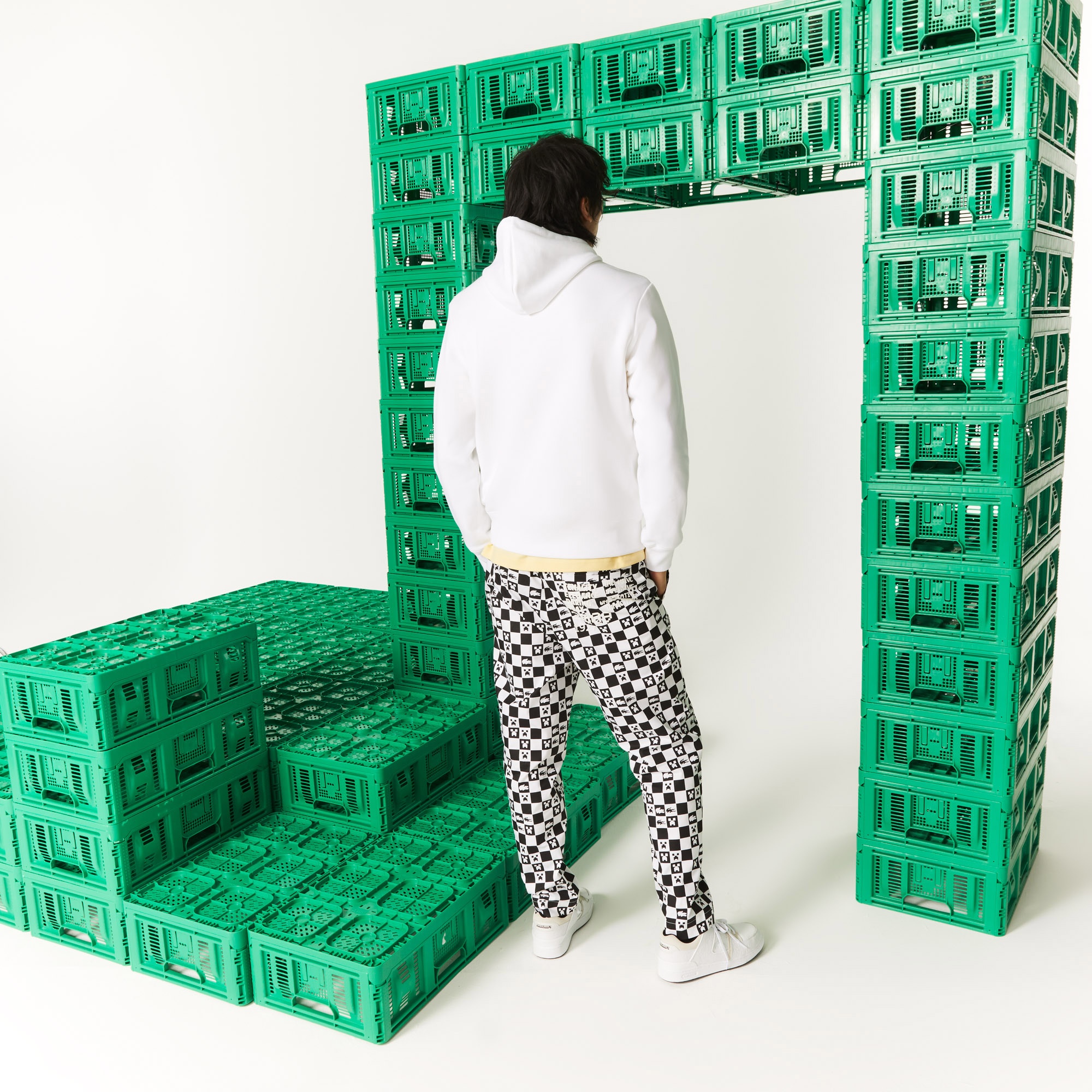 Lacoste X Minecraft Unisex Regular Fit Kapüşonlu Baskılı Beyaz Sweatshirt