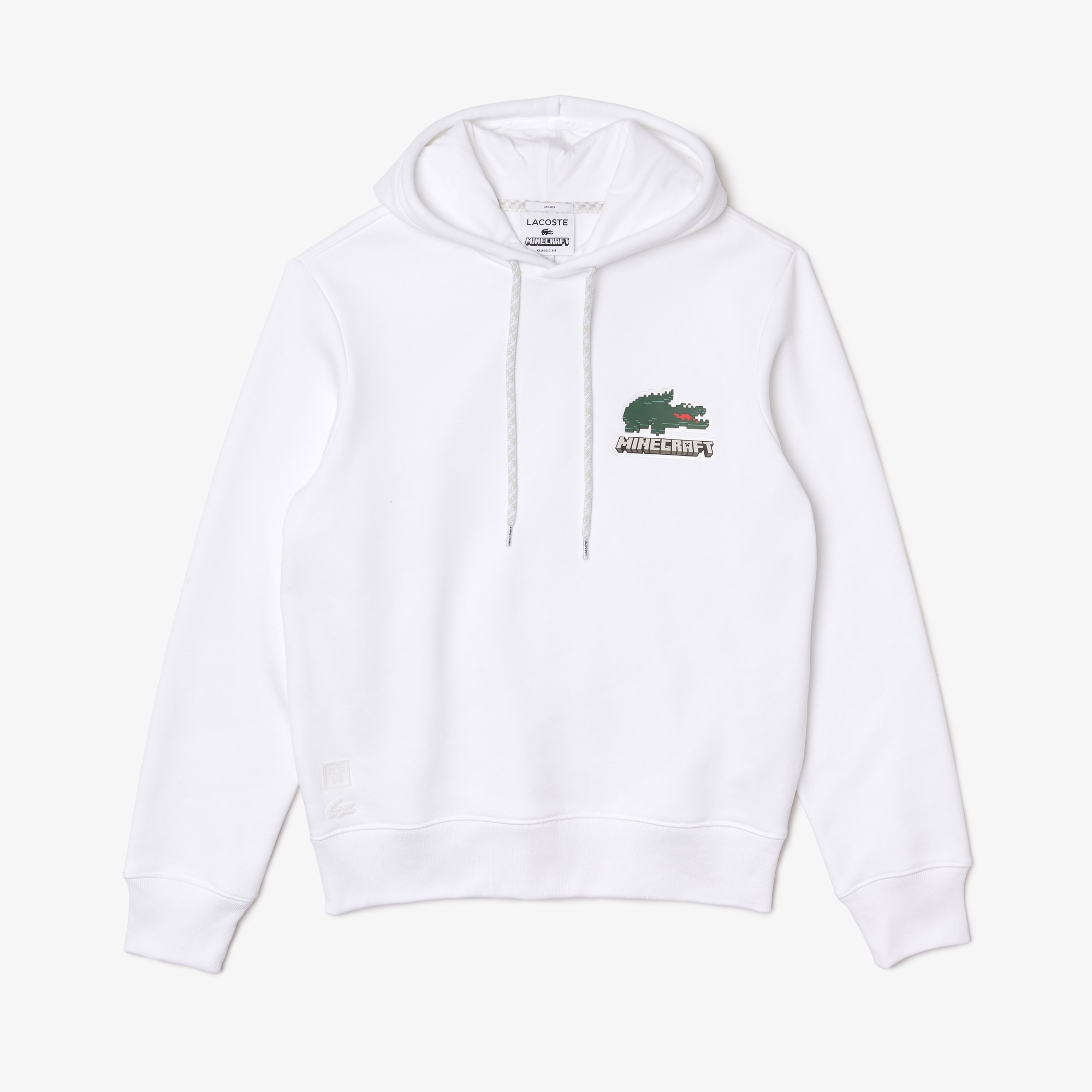 Lacoste X Minecraft Unisex Regular Fit Kapüşonlu Baskılı Beyaz Sweatshirt
