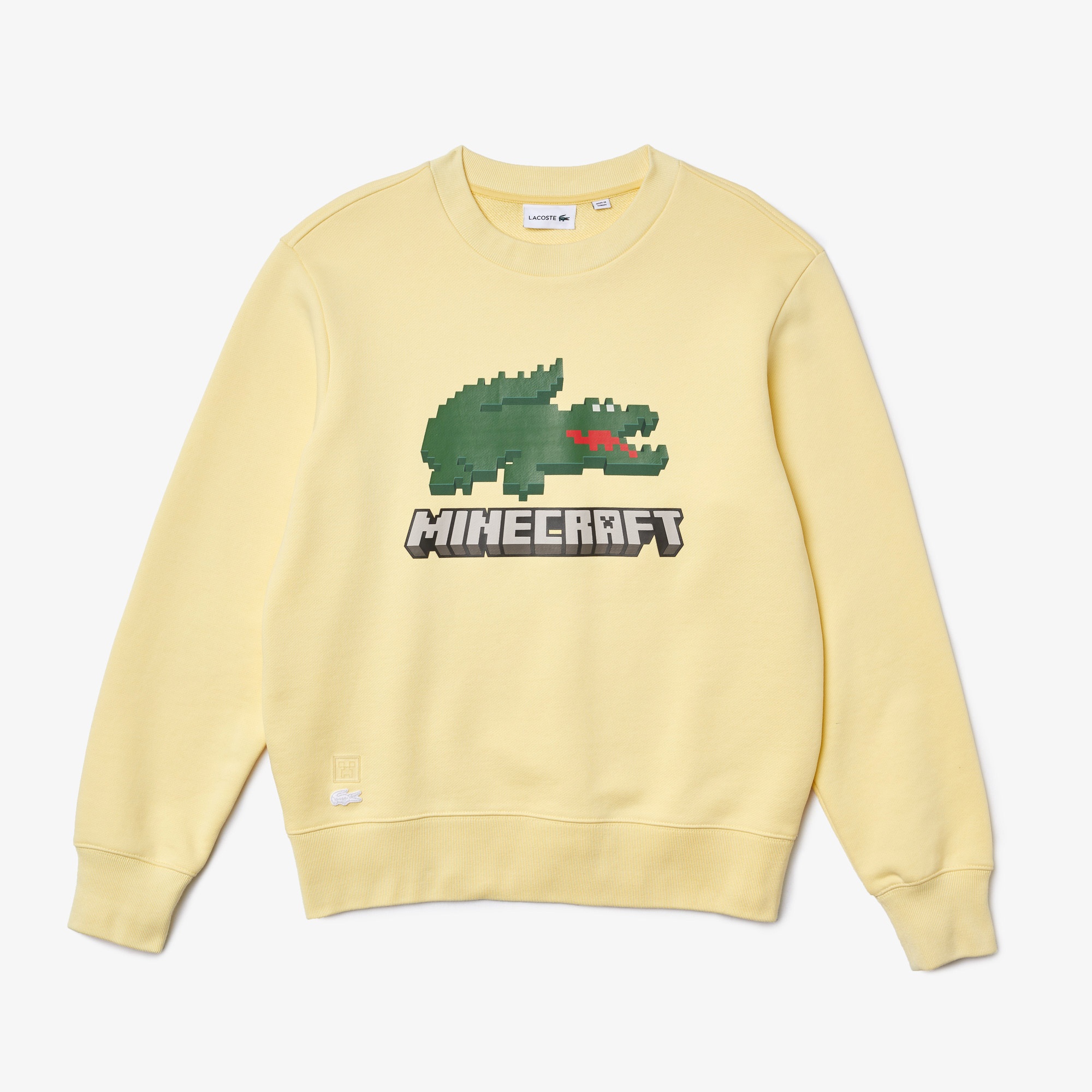 Lacoste X Minecraft Unisex Regular Fit Bisiklet Yaka Baskılı Sarı Sweatshirt
