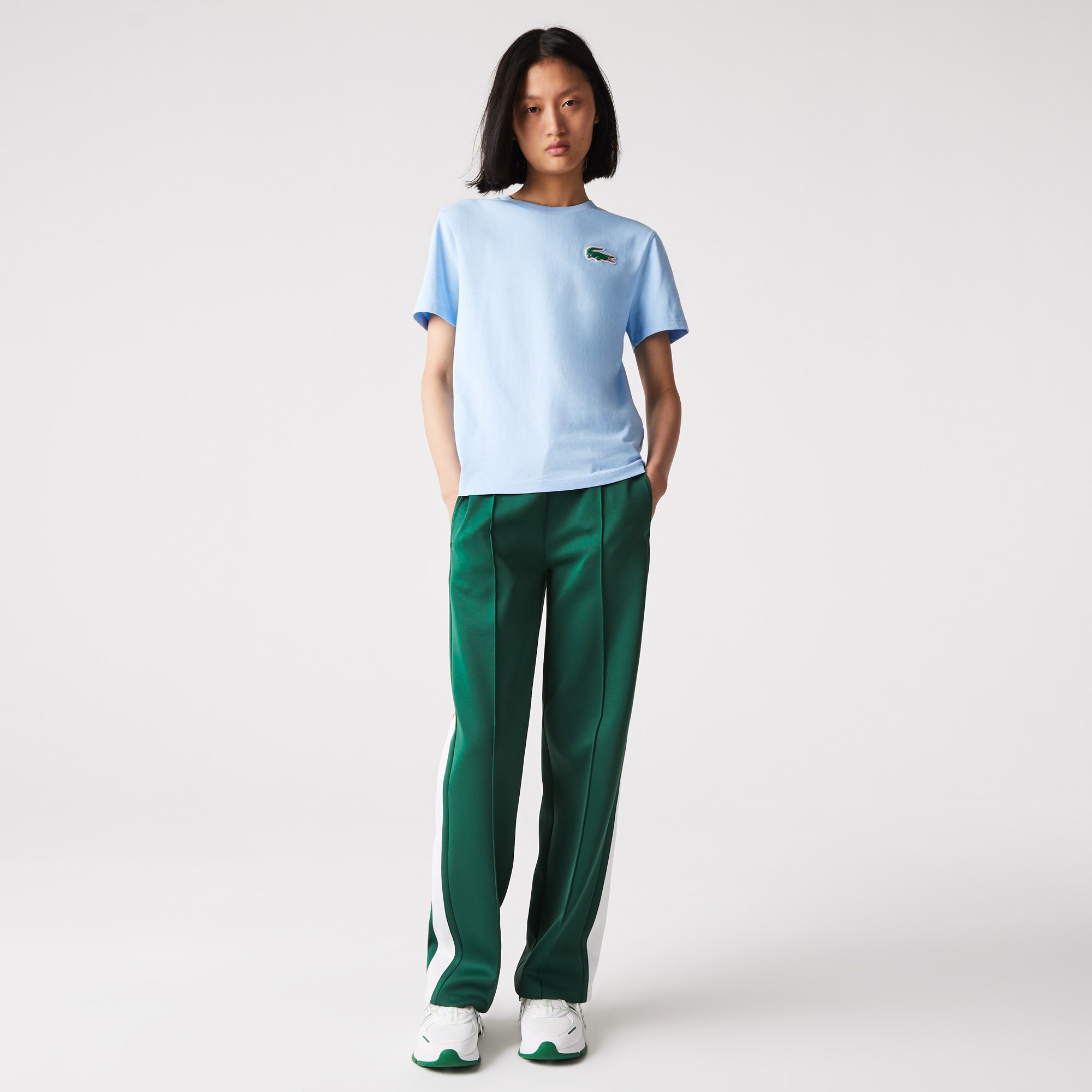 Lacoste Kadın Relaxed Fit Bisiklet Yaka Açık Mavi T-Shirt