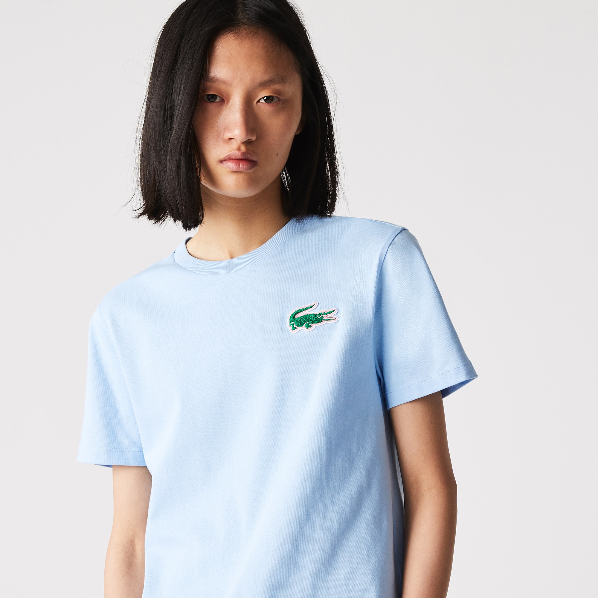 Lacoste Kadın Relaxed Fit Bisiklet Yaka Açık Mavi T-Shirt
