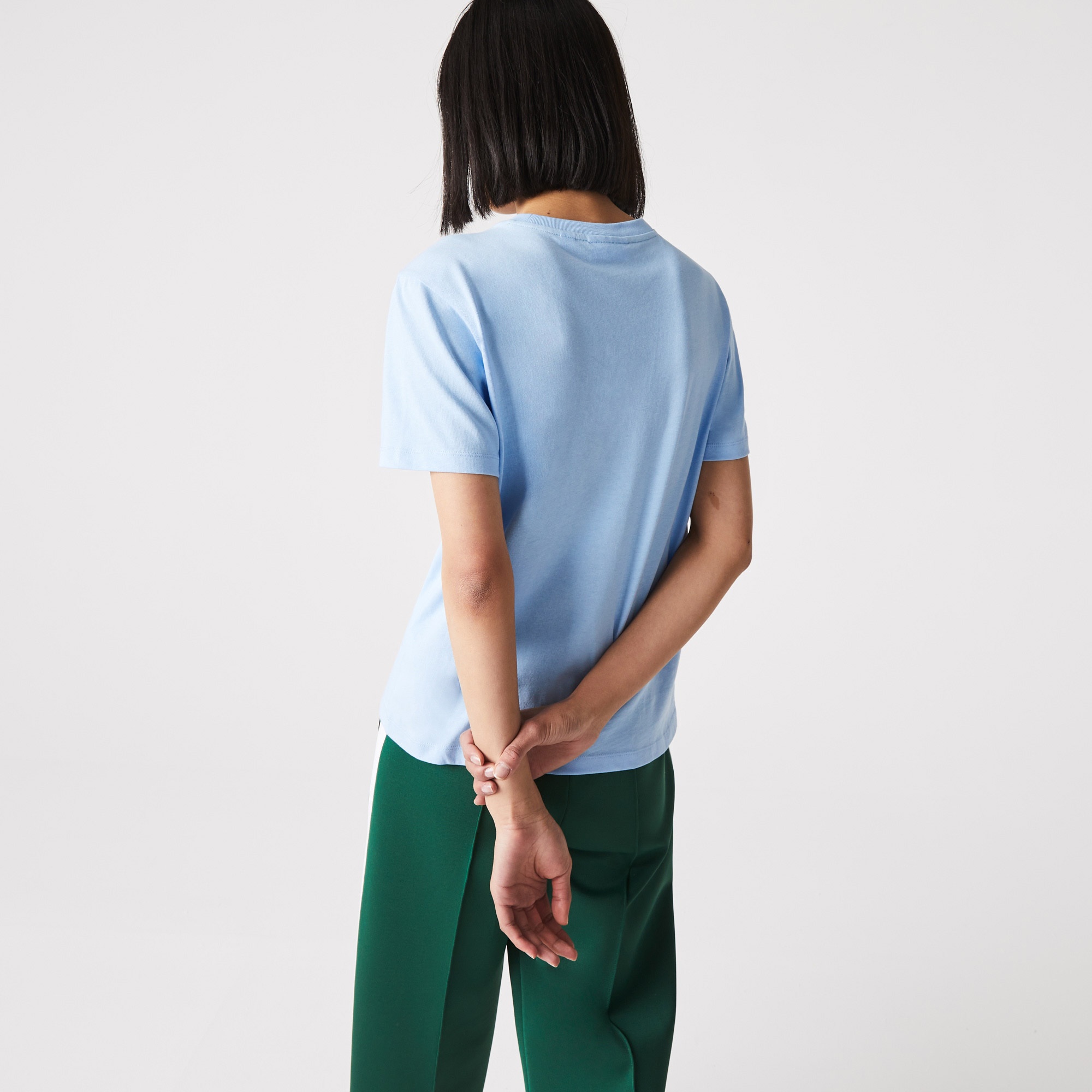 Lacoste Kadın Relaxed Fit Bisiklet Yaka Açık Mavi T-Shirt