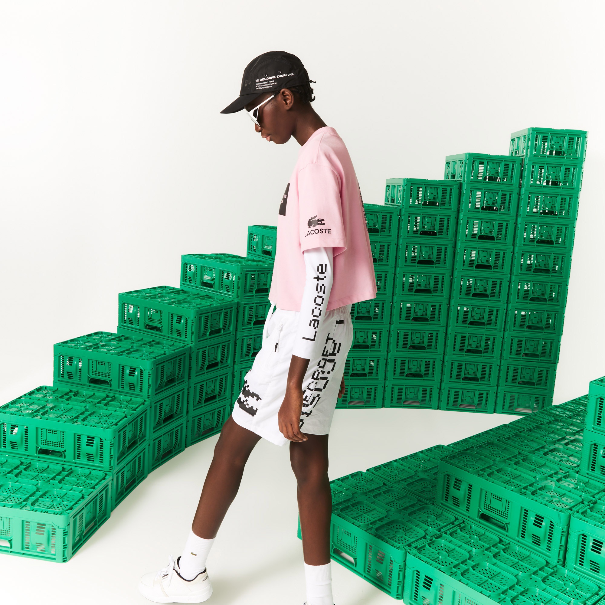 まいまい Lacoste X Minecraft Kadın Regular Fit Bisiklet Yaka Baskılı Pembe