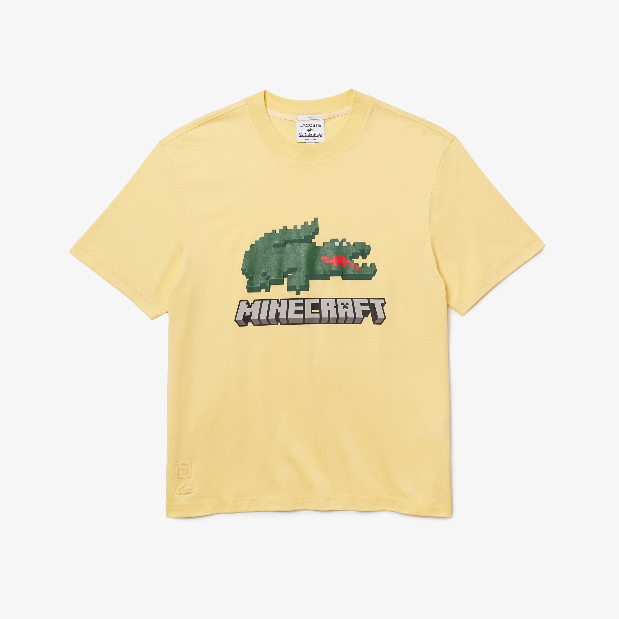 Lacoste X Minecraft Unisex Relaxed Fit Bisiklet Yaka Baskılı Sarı T-Shirt