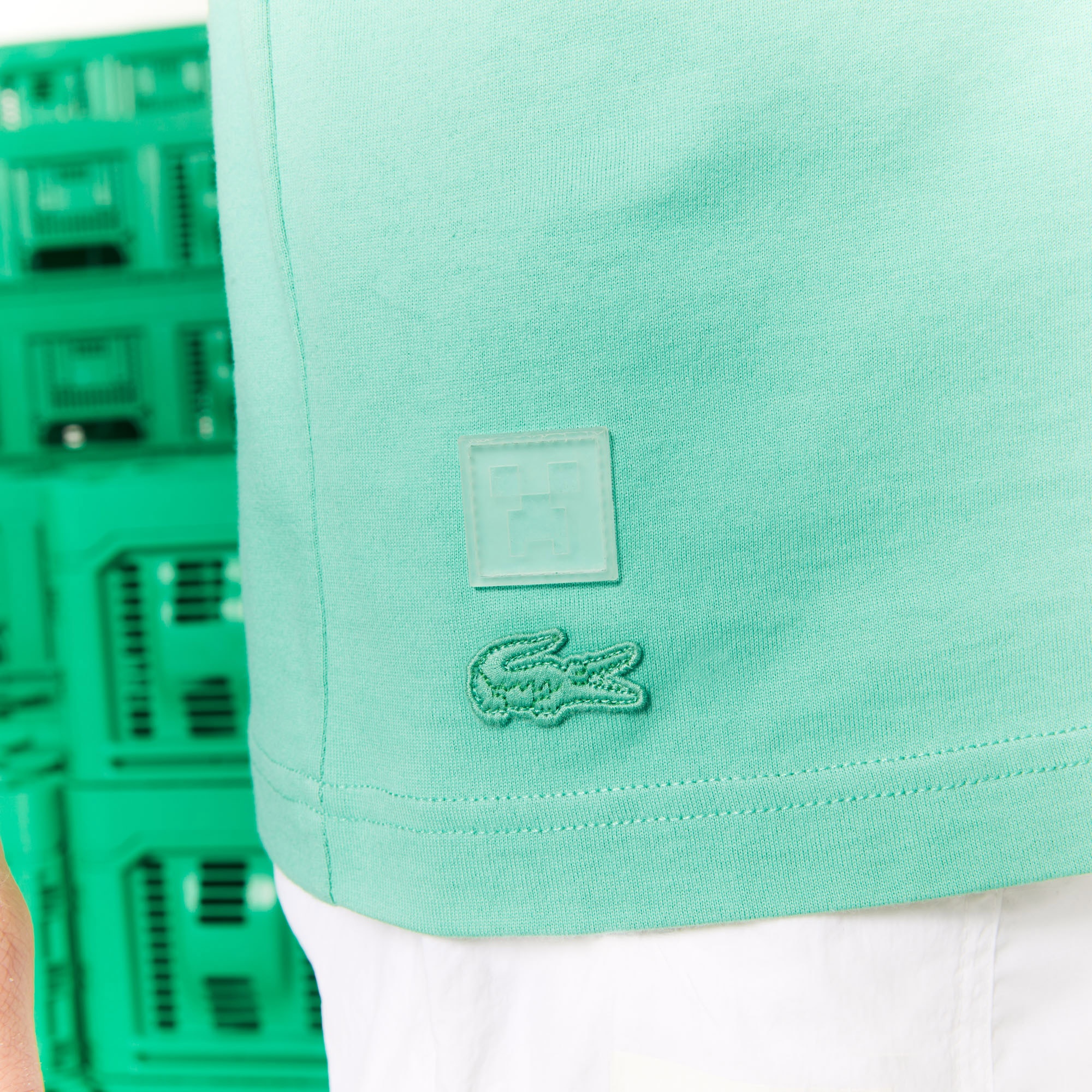 Lacoste X Minecraft Unisex Relaxed Fit Bisiklet Yaka Baskılı Yeşil T-Shirt