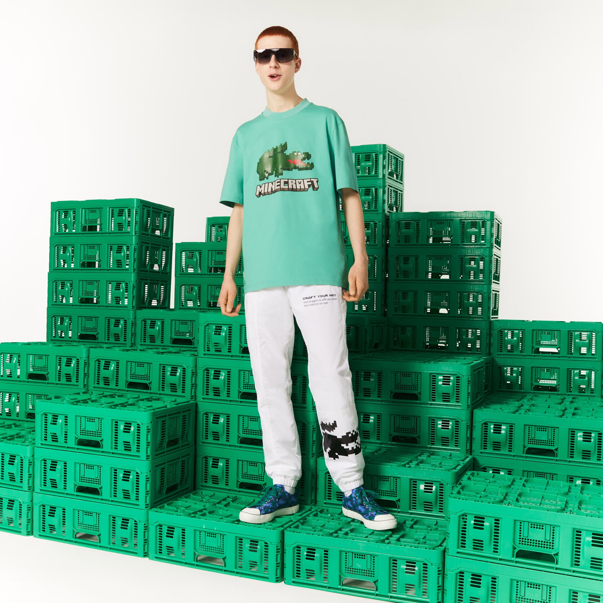 Lacoste X Minecraft Unisex Relaxed Fit Bisiklet Yaka Baskılı Yeşil T-Shirt