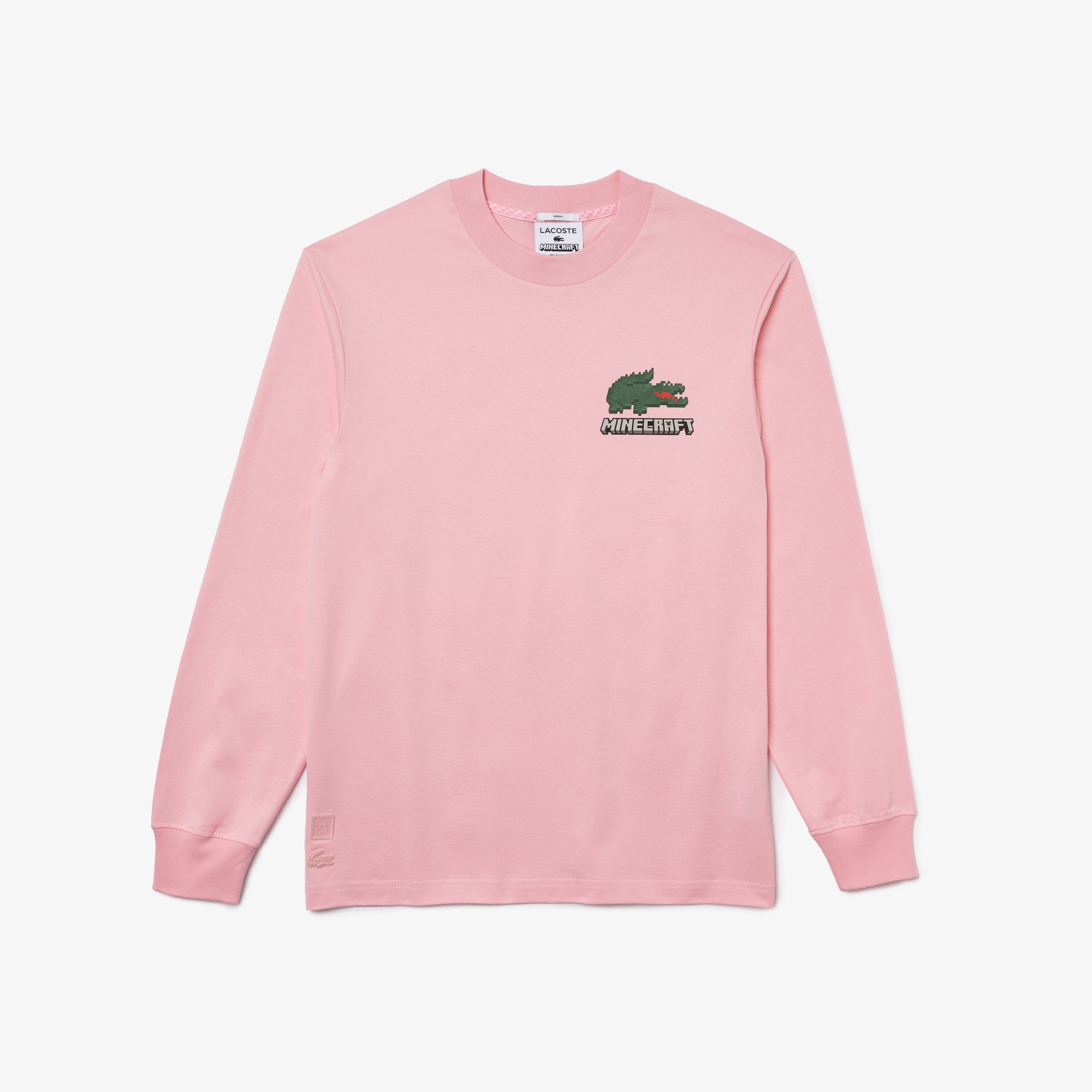 Lacoste X Minecraft Unisex Relaxed Fit Uzun Kollu Bisiklet Yaka Baskılı Pembe T-Shirt