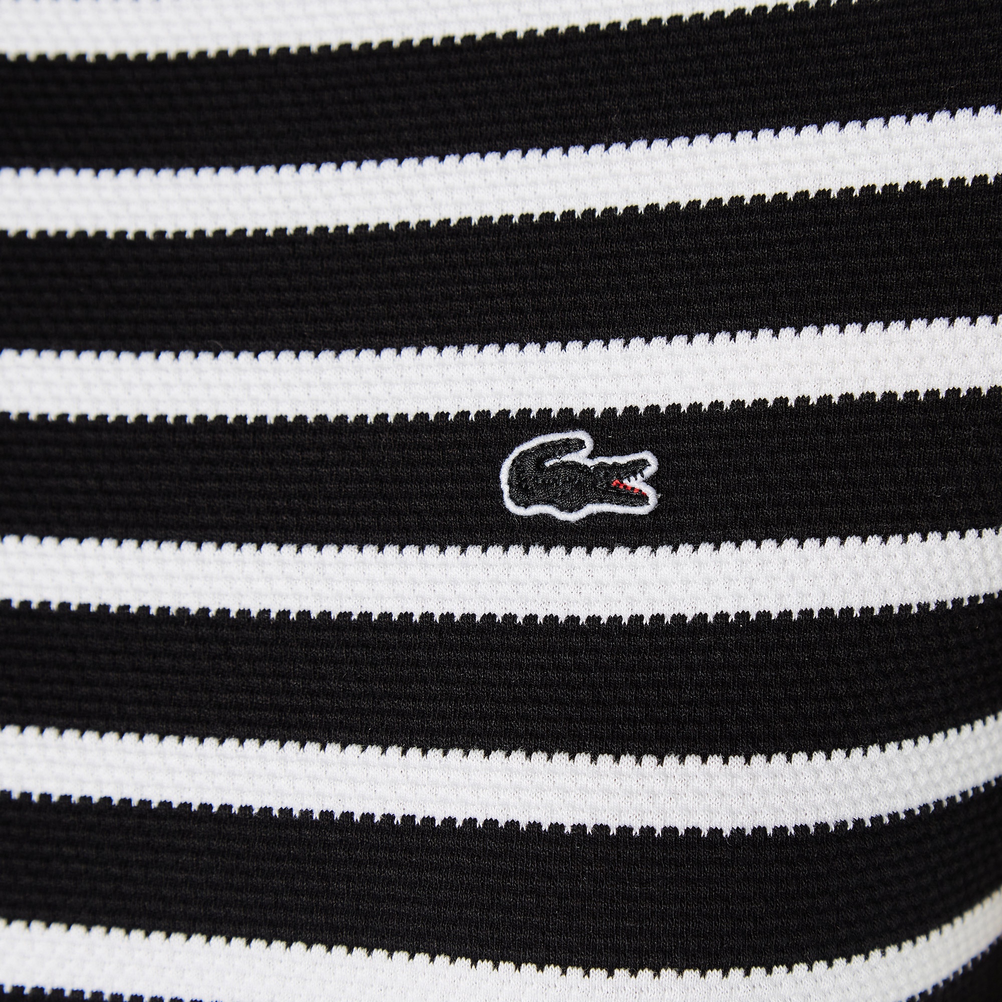 Lacoste Kadın Slim Fit Bisiklet Yaka Çizgili Siyah T-Shirt