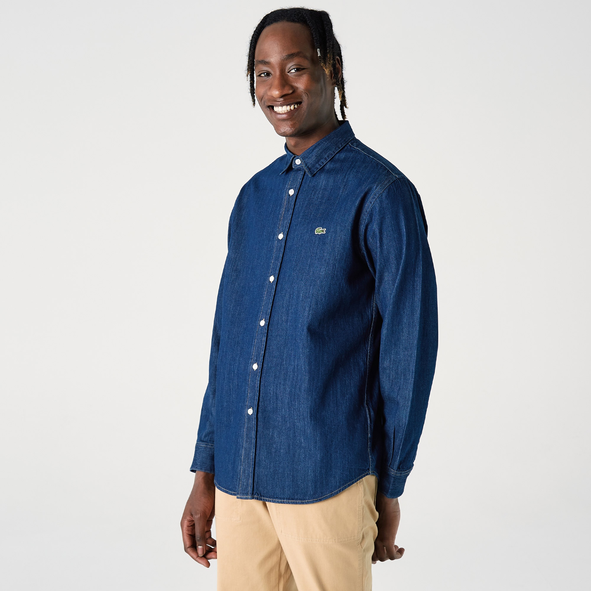 Lacoste Erkek Regular Fit Organik Pamuk Koyu Denim Gömlek