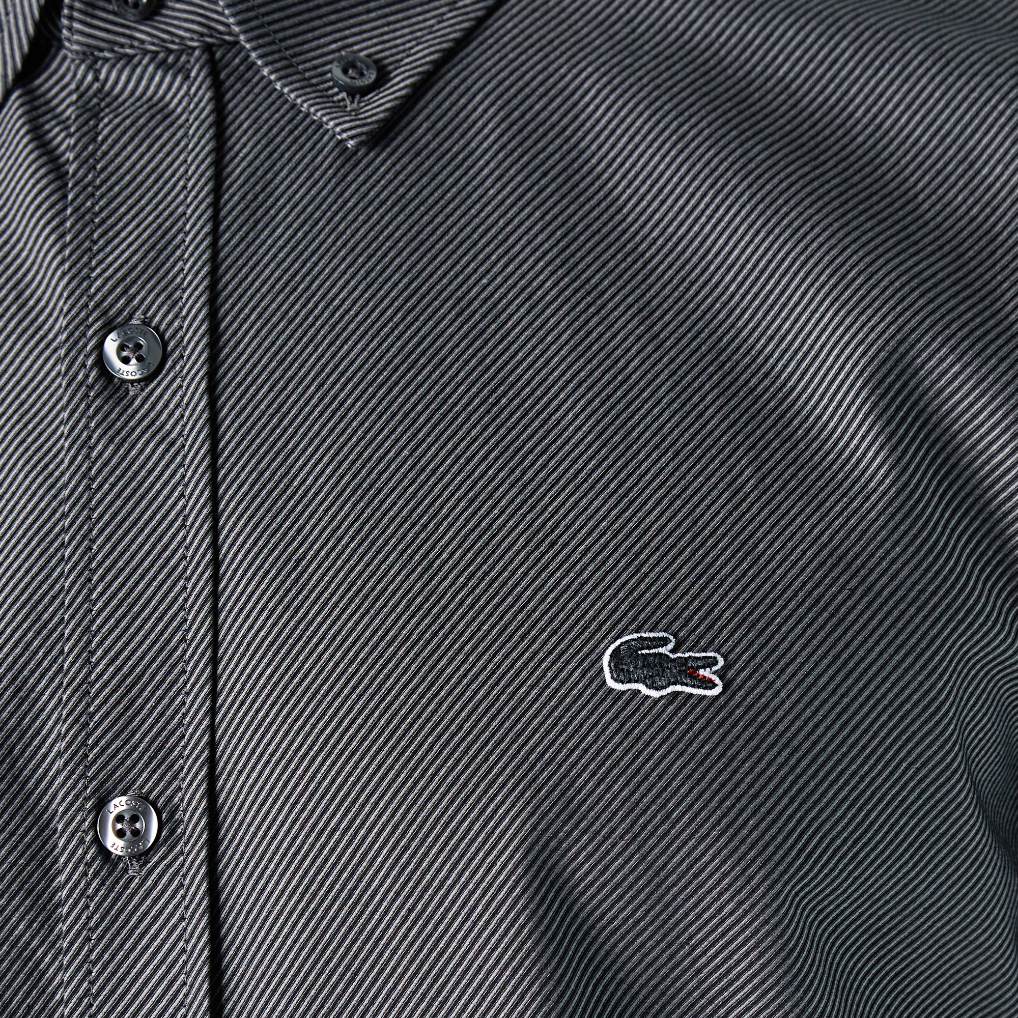 Lacoste Erkek Slim Fit Desenli Koyu Gri Gömlek