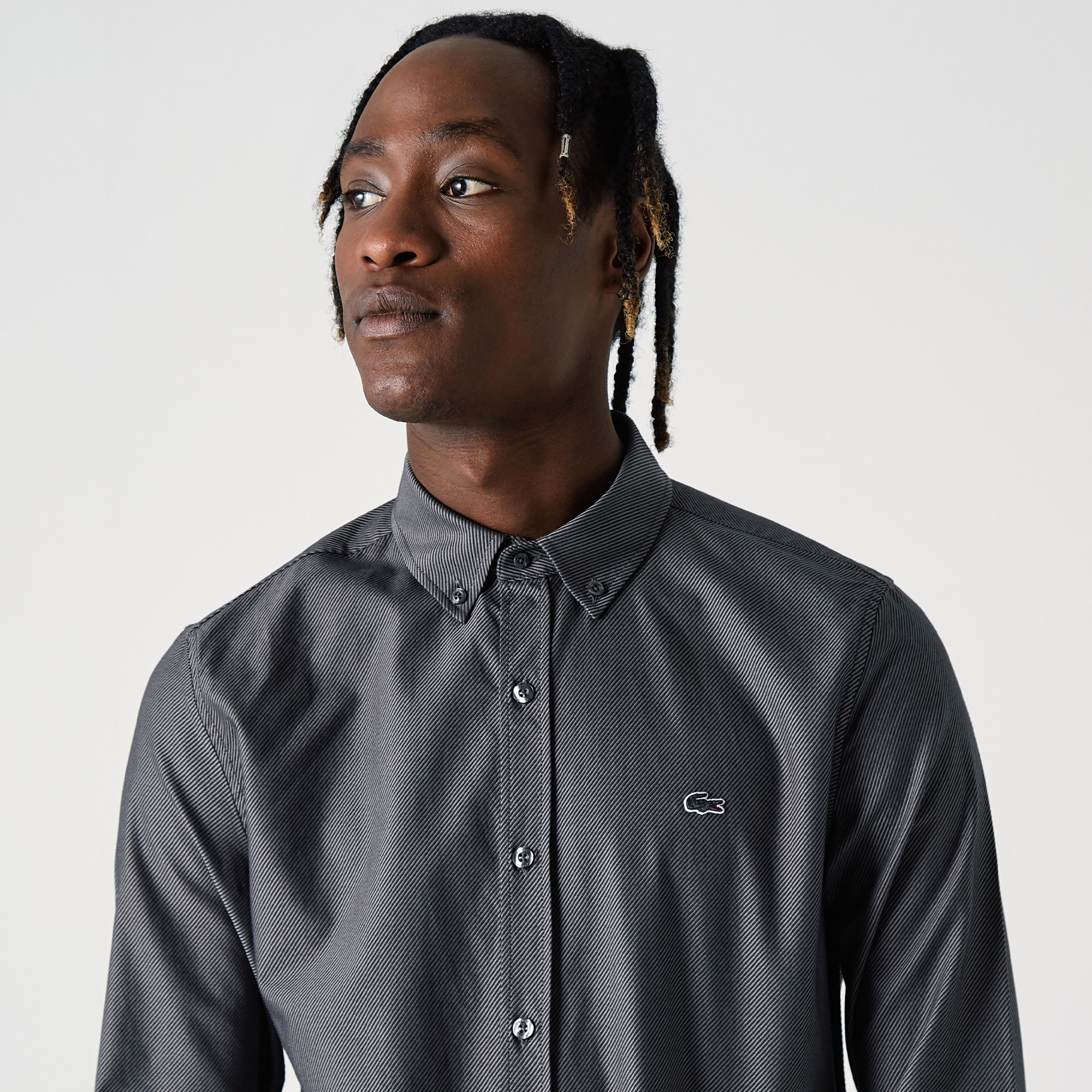 Lacoste Erkek Slim Fit Desenli Koyu Gri Gömlek