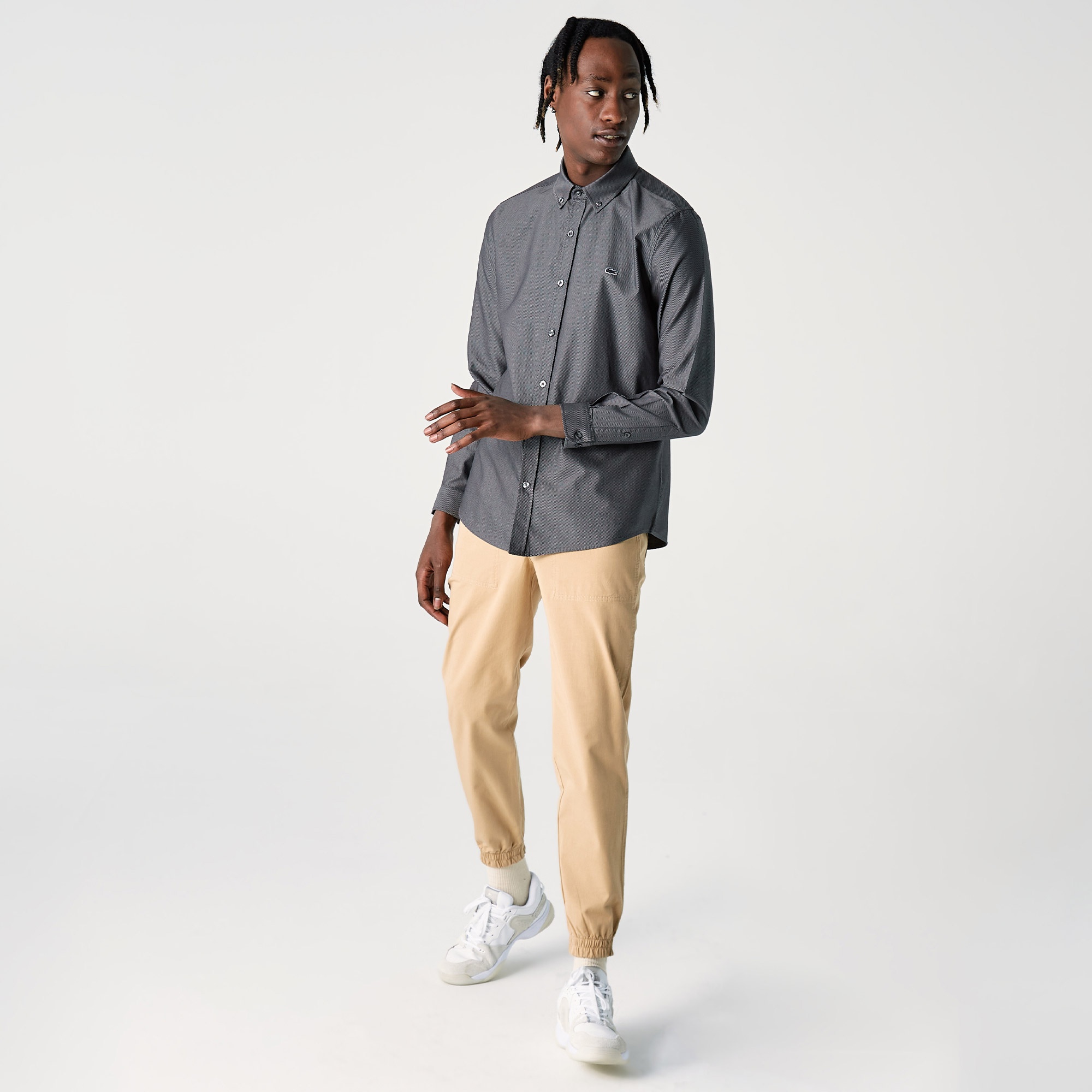 Lacoste Erkek Slim Fit Desenli Koyu Gri Gömlek