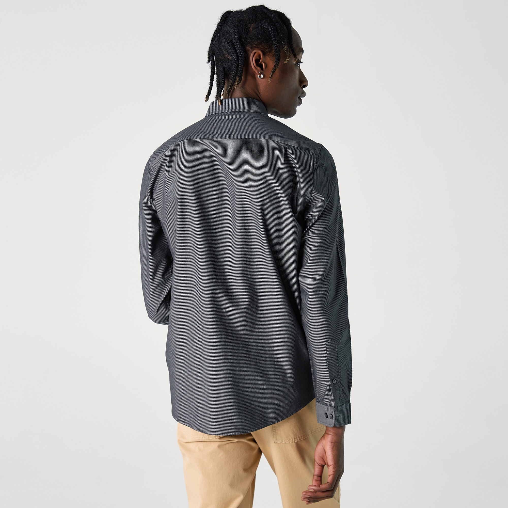 Lacoste Erkek Slim Fit Desenli Koyu Gri Gömlek