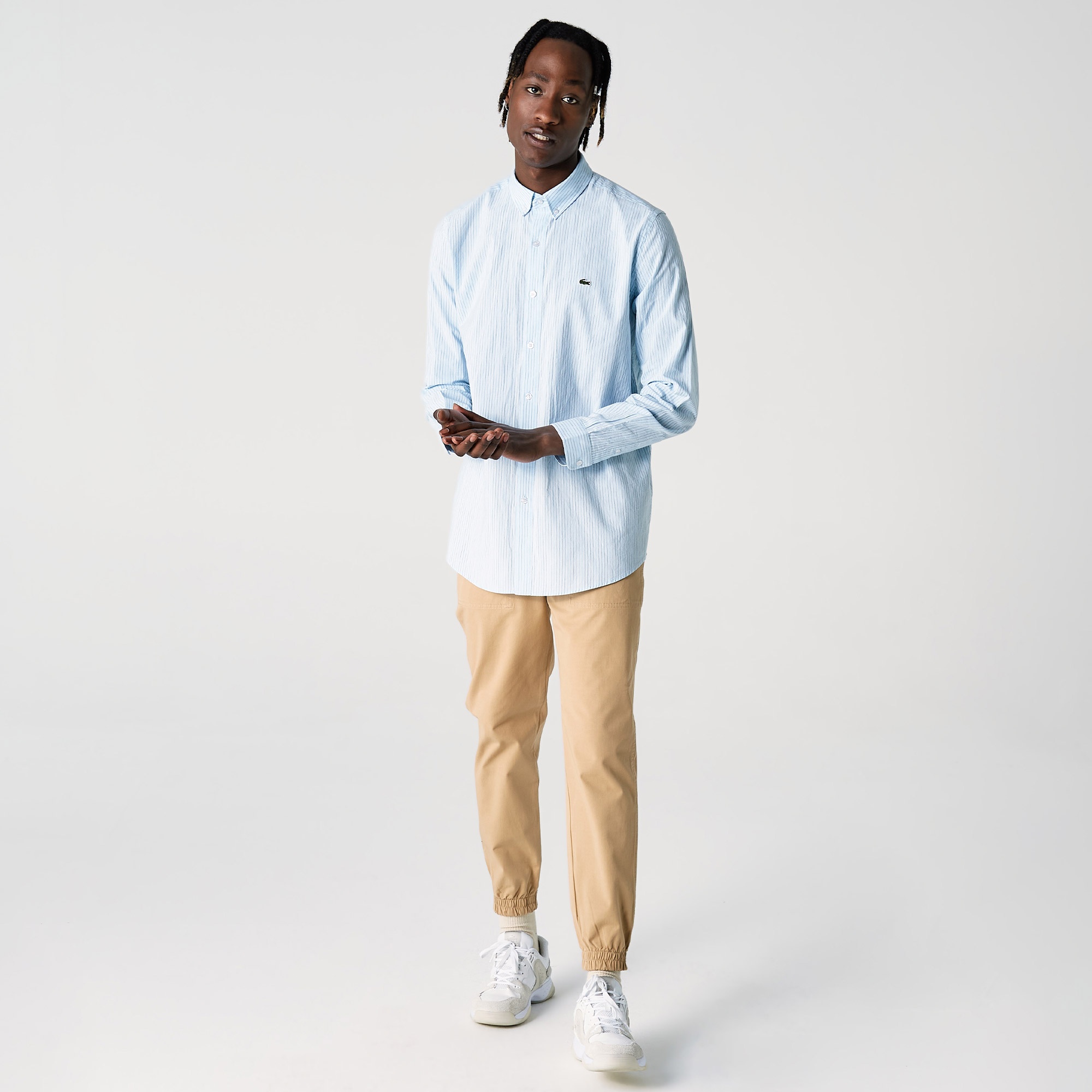 Lacoste Erkek Regular Fit Çizgili Mavi Gömlek