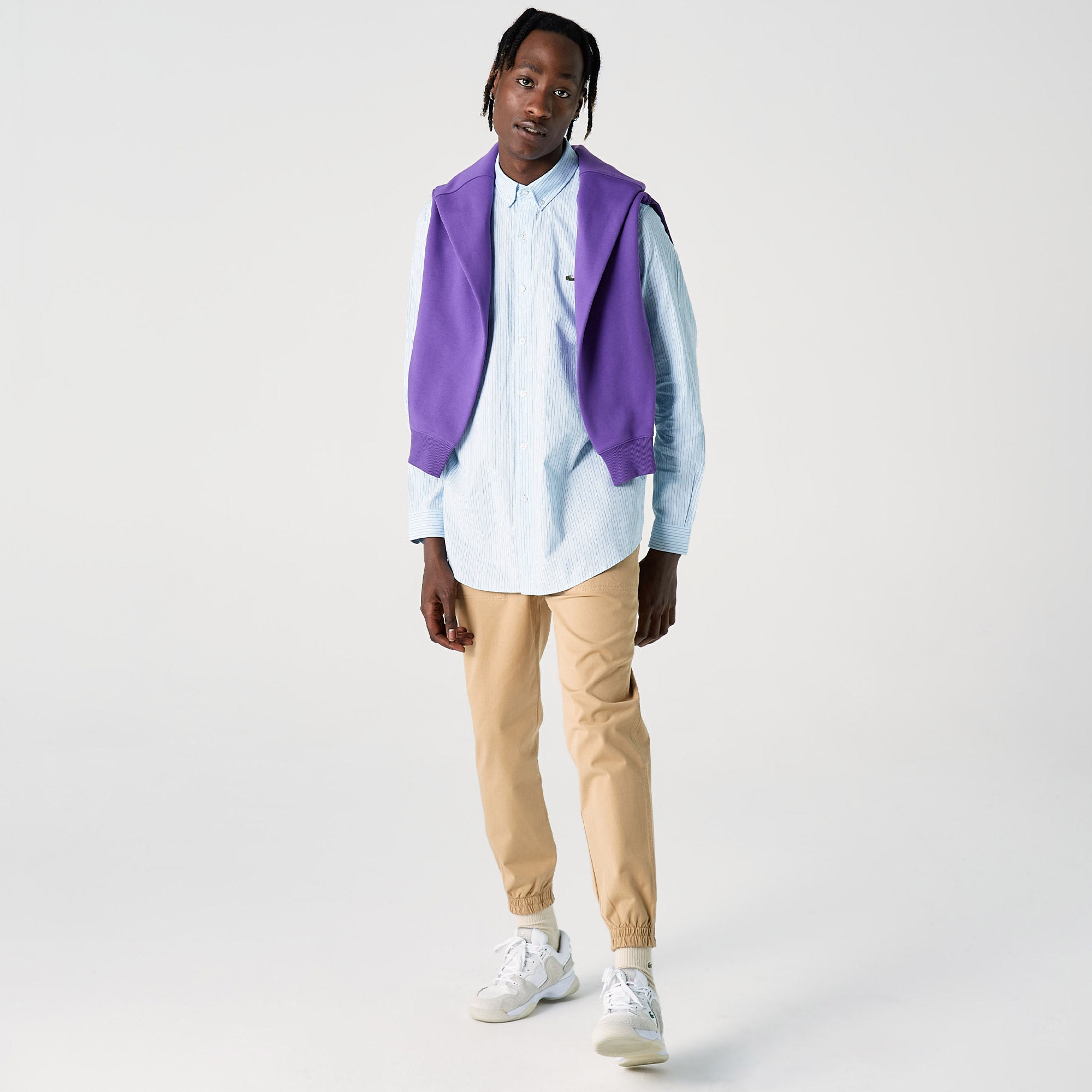 Lacoste Erkek Regular Fit Çizgili Mavi Gömlek