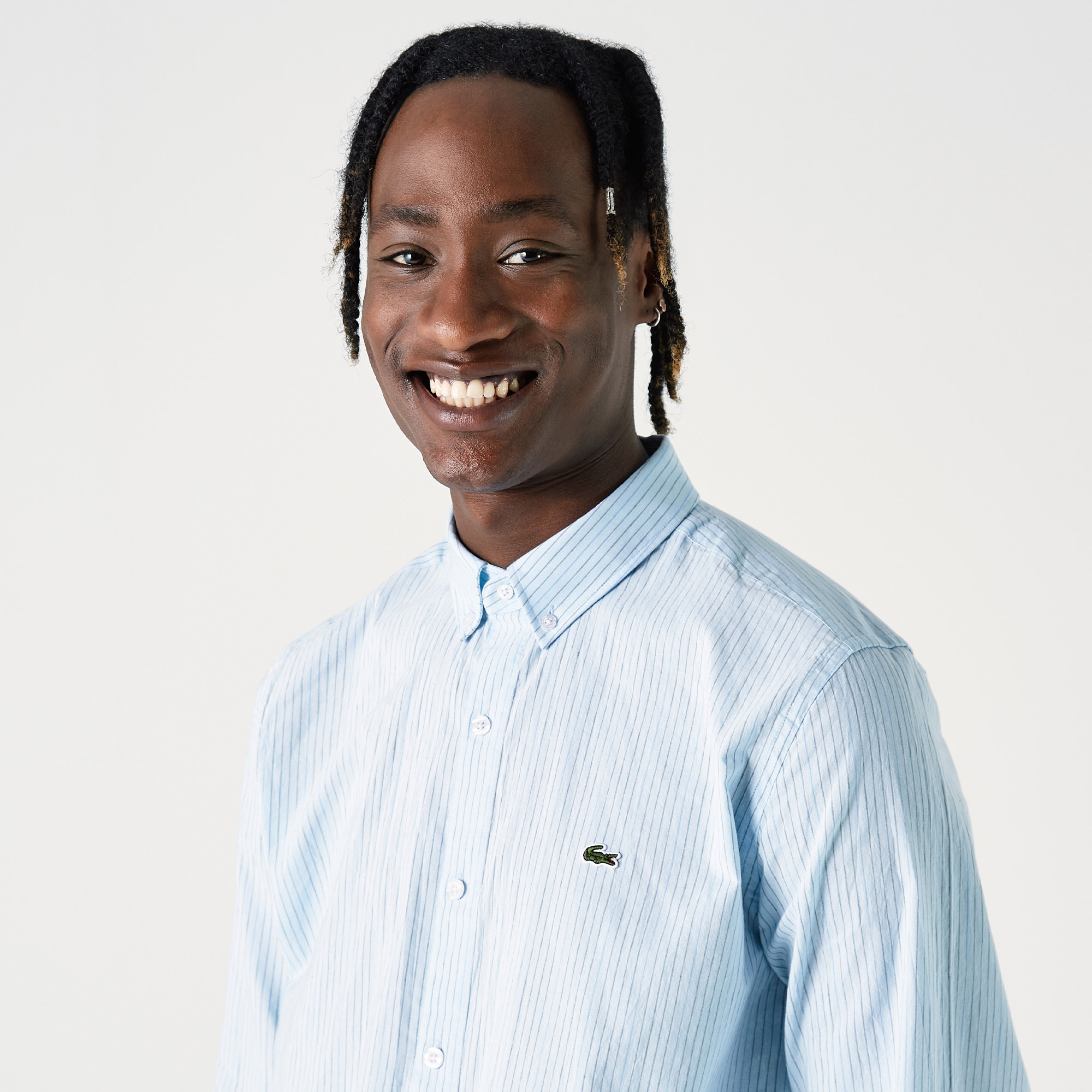 Lacoste Erkek Regular Fit Çizgili Mavi Gömlek