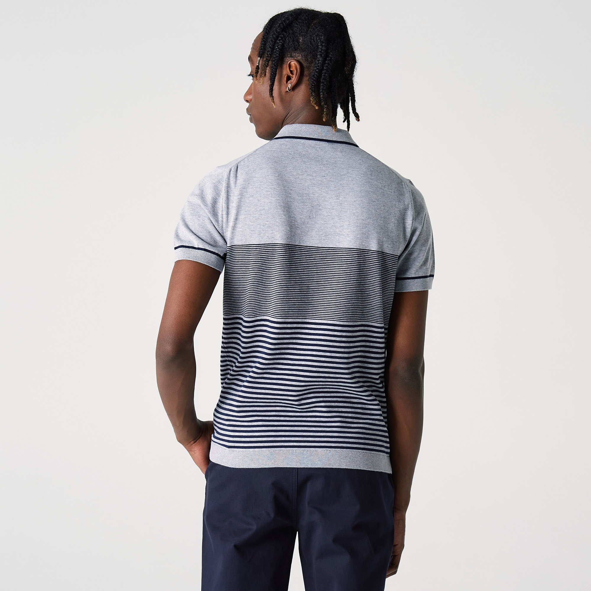 Lacoste Erkek Kısa Kollu Polo Yaka Çizgili Gri Triko