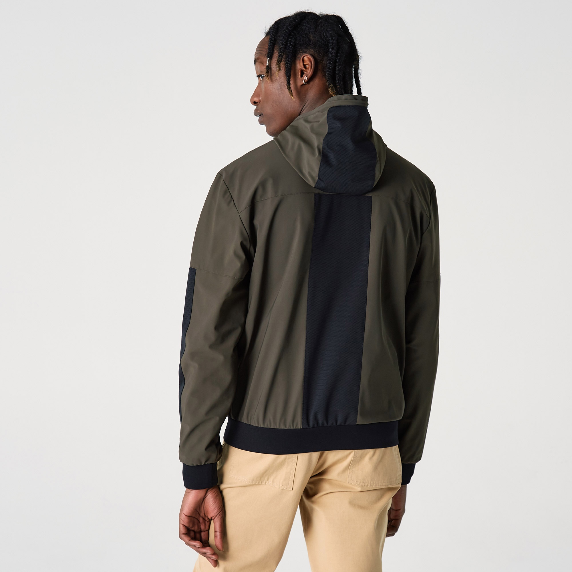 Lacoste Erkek Kapüşonlu Suya Dayanıklı Renk Bloklu Yeşil Yağmurluk