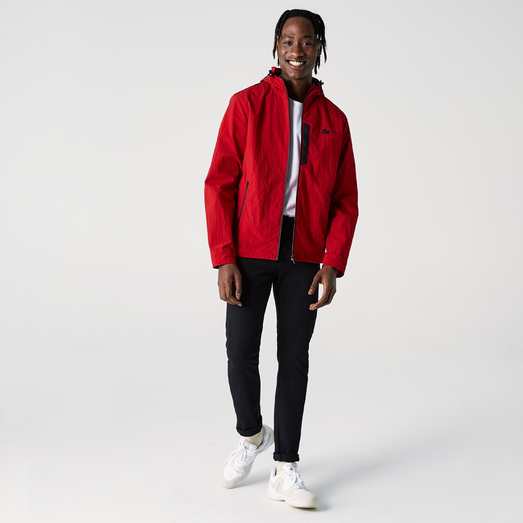 Lacoste Erkek Kapüşonlu Suya Dayanıklı Kırmızı Yağmurluk