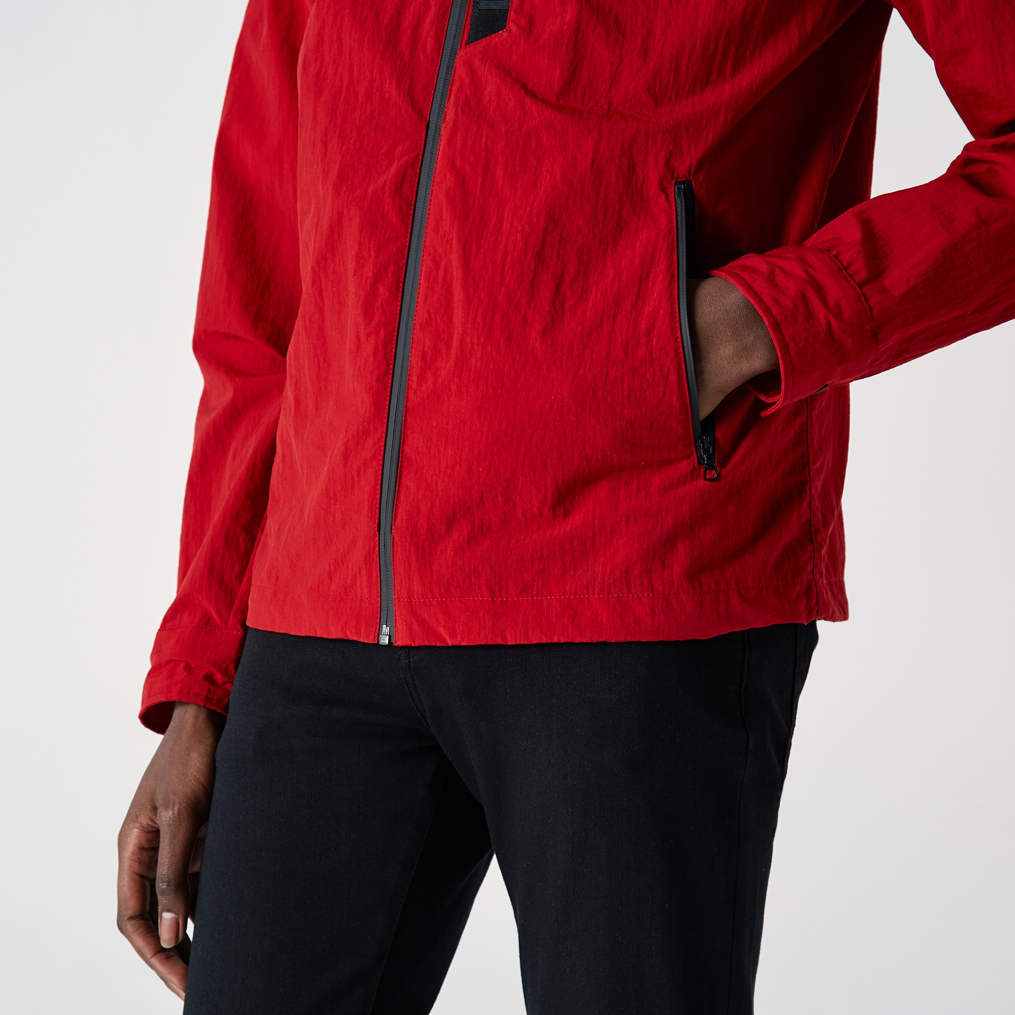 Lacoste Erkek Kapüşonlu Suya Dayanıklı Kırmızı Yağmurluk