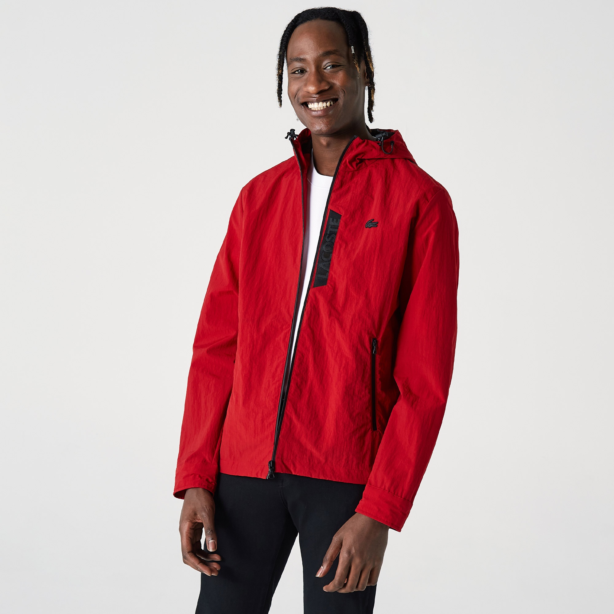 Lacoste Erkek Kapüşonlu Suya Dayanıklı Kırmızı Yağmurluk