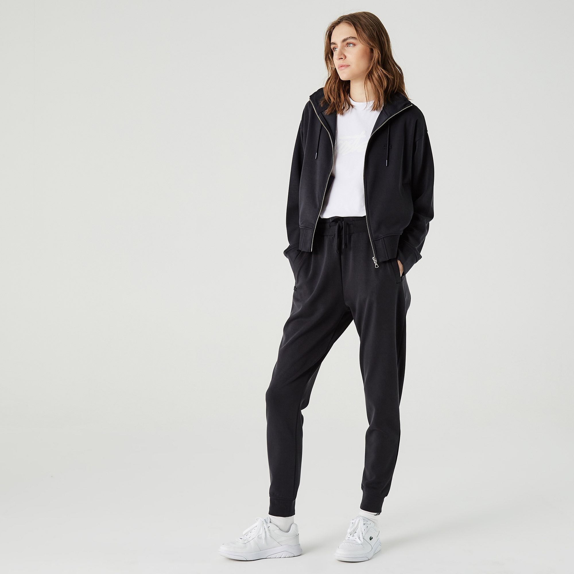 Lacoste Kadın Relaxed Fit Kapüşonlu Fermuarlı Siyah Sweatshirt