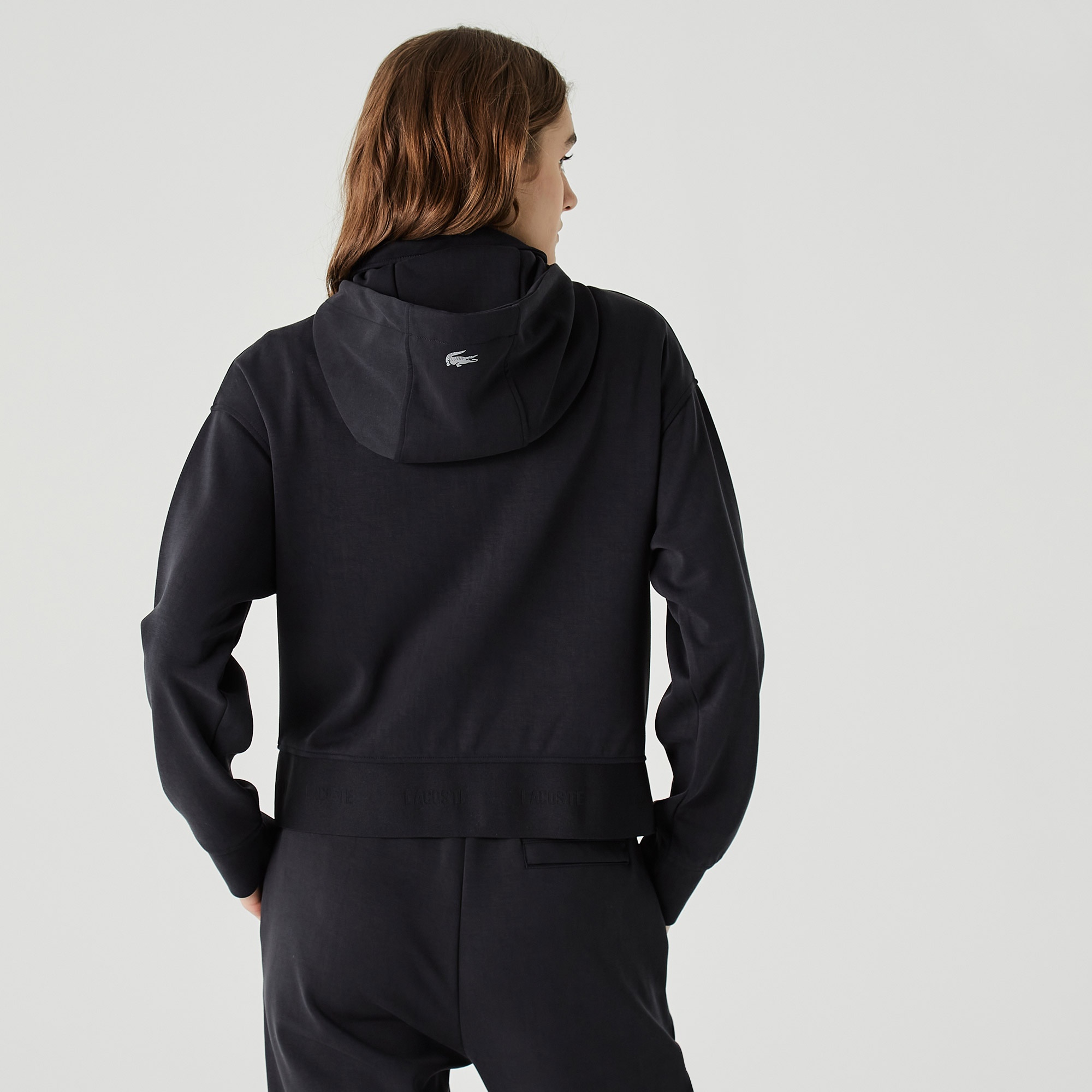 Lacoste Kadın Relaxed Fit Kapüşonlu Fermuarlı Siyah Sweatshirt