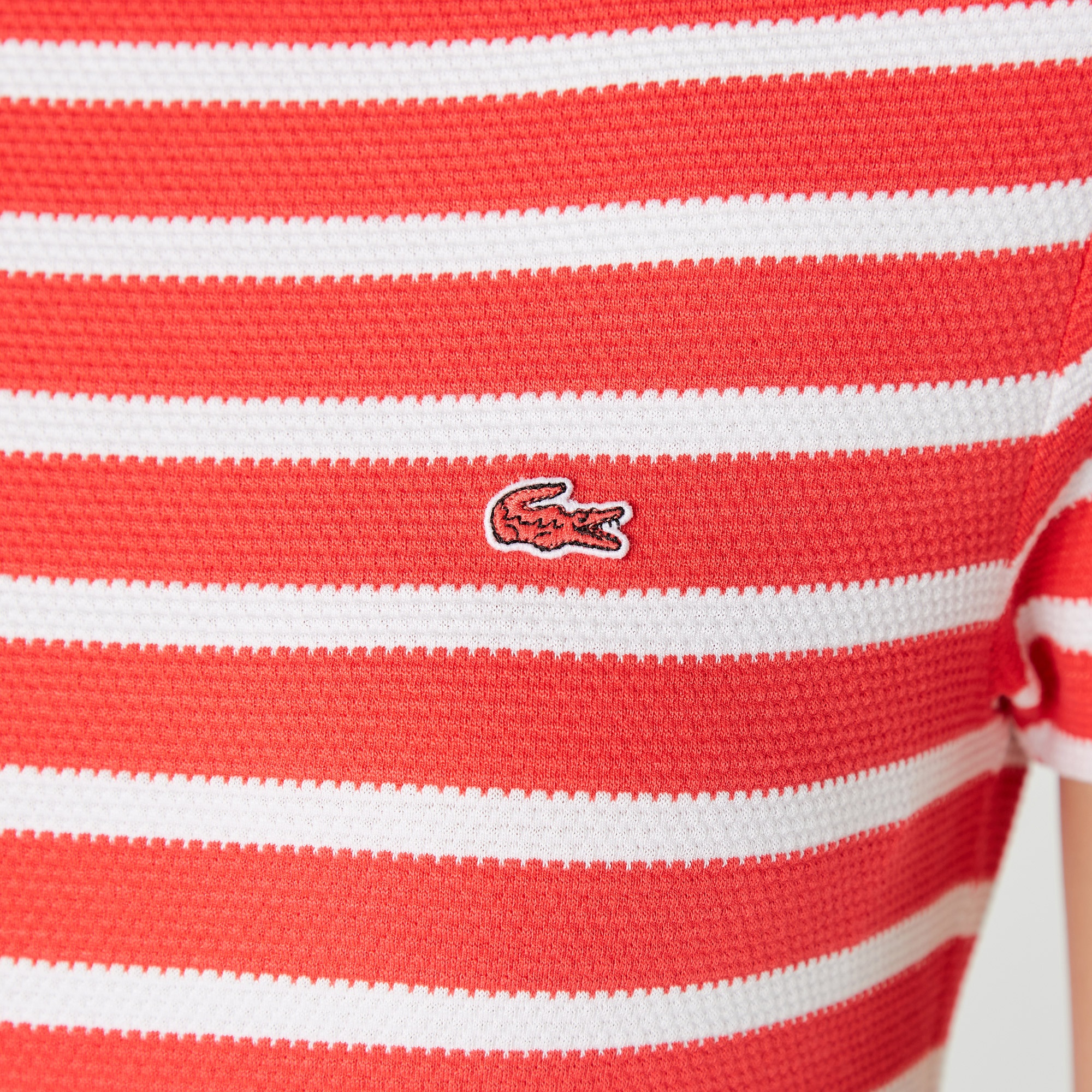 Lacoste Kadın Bisiklet Yaka Çizgili Pembe - Beyaz T-Shirt