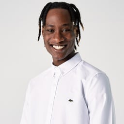 Erkek Slim Fit Düğmeli Yaka Beyaz Gömlek Beyaz