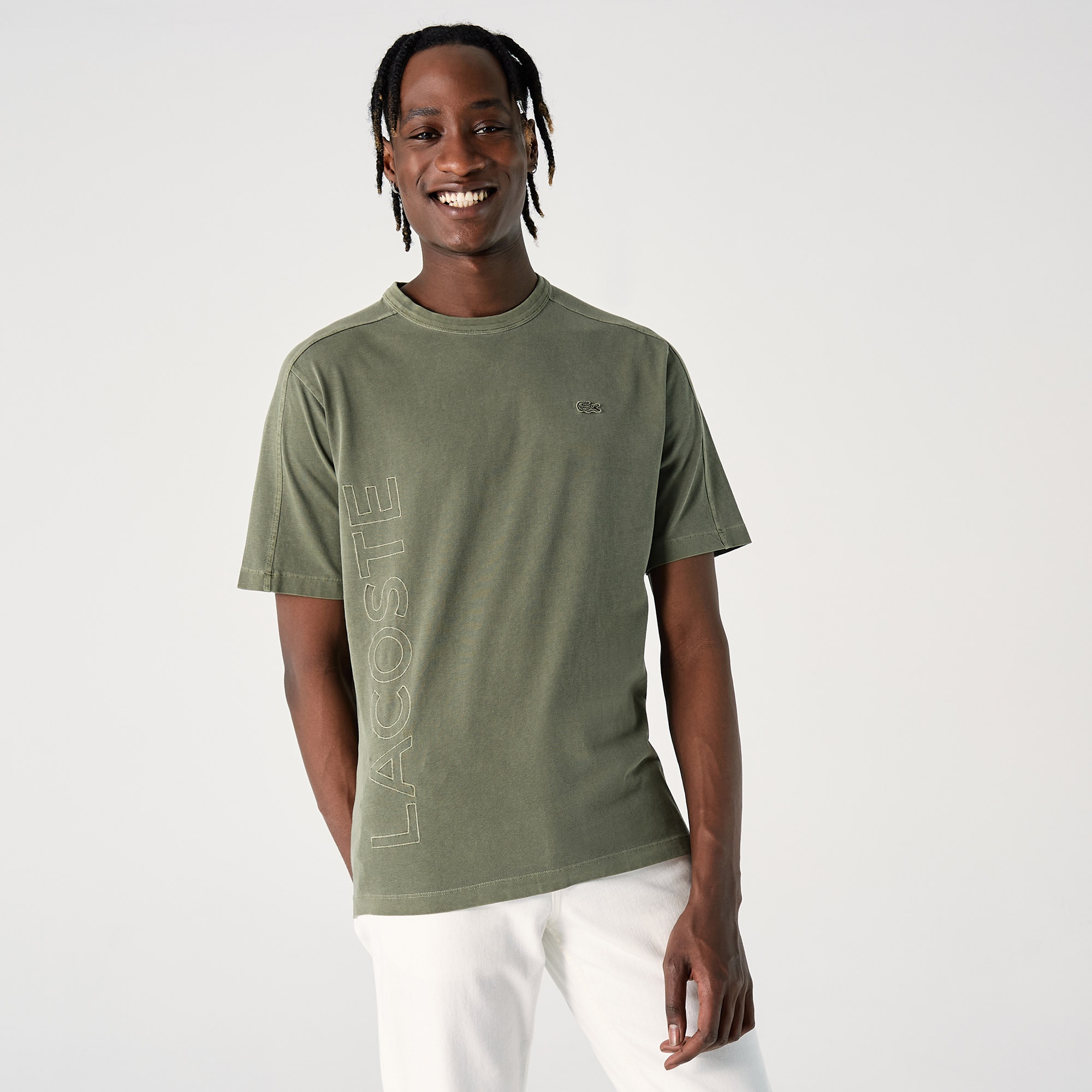 Lacoste Erkek Relaxed Fit Bisiklet Yaka Baskılı Koyu Yeşil T-Shirt