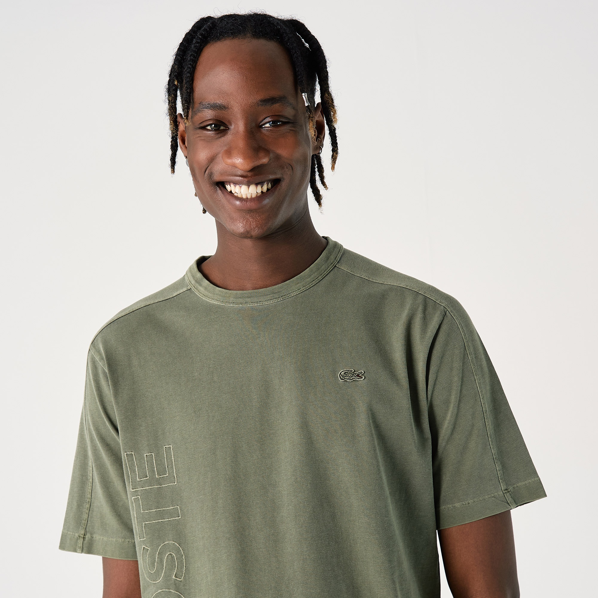 Lacoste Erkek Relaxed Fit Bisiklet Yaka Baskılı Koyu Yeşil T-Shirt