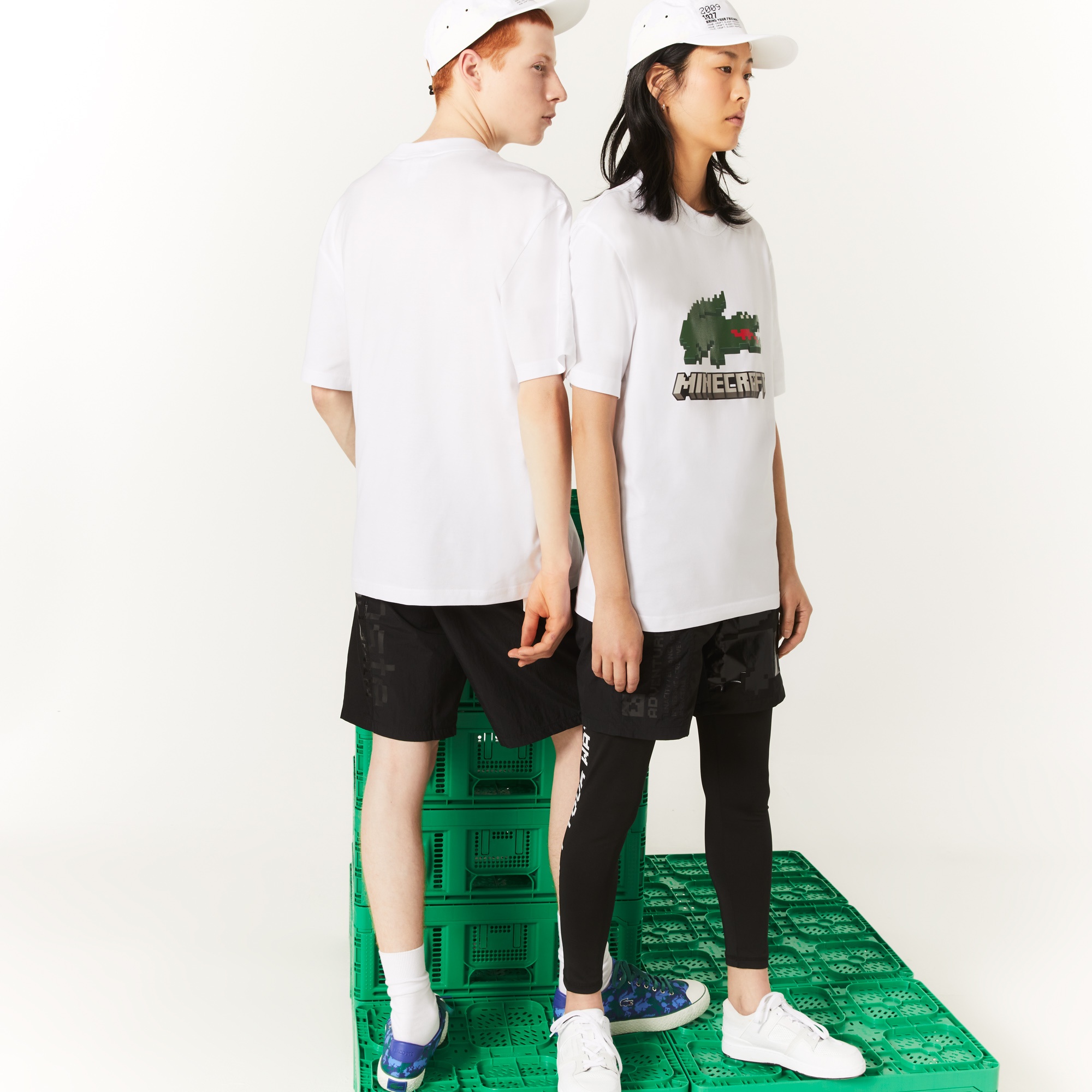 Lacoste X Minecraft Unisex Relaxed Fit Bisiklet Yaka Baskılı Beyaz T-Shirt