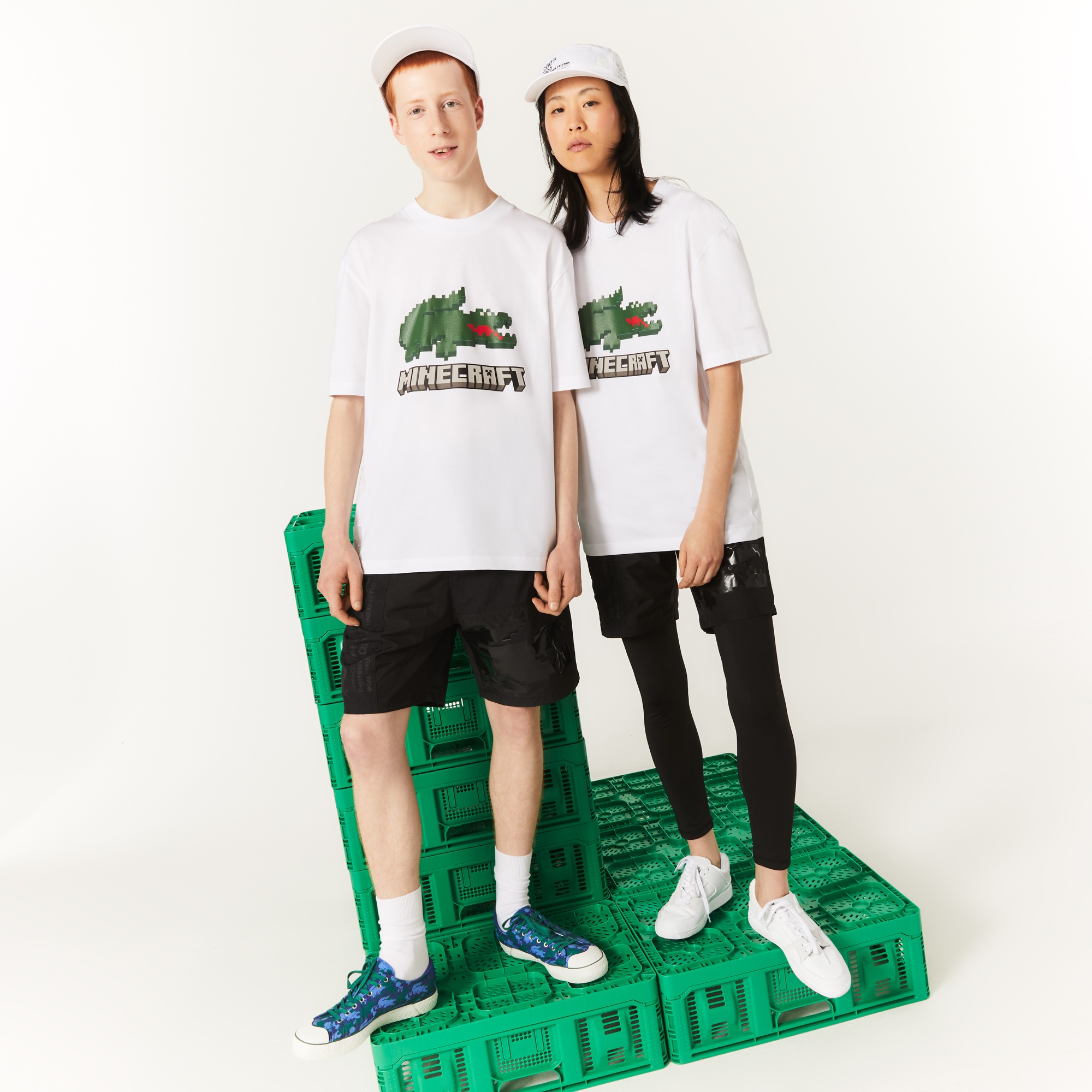 Lacoste X Minecraft Unisex Relaxed Fit Bisiklet Yaka Baskılı Beyaz T-Shirt