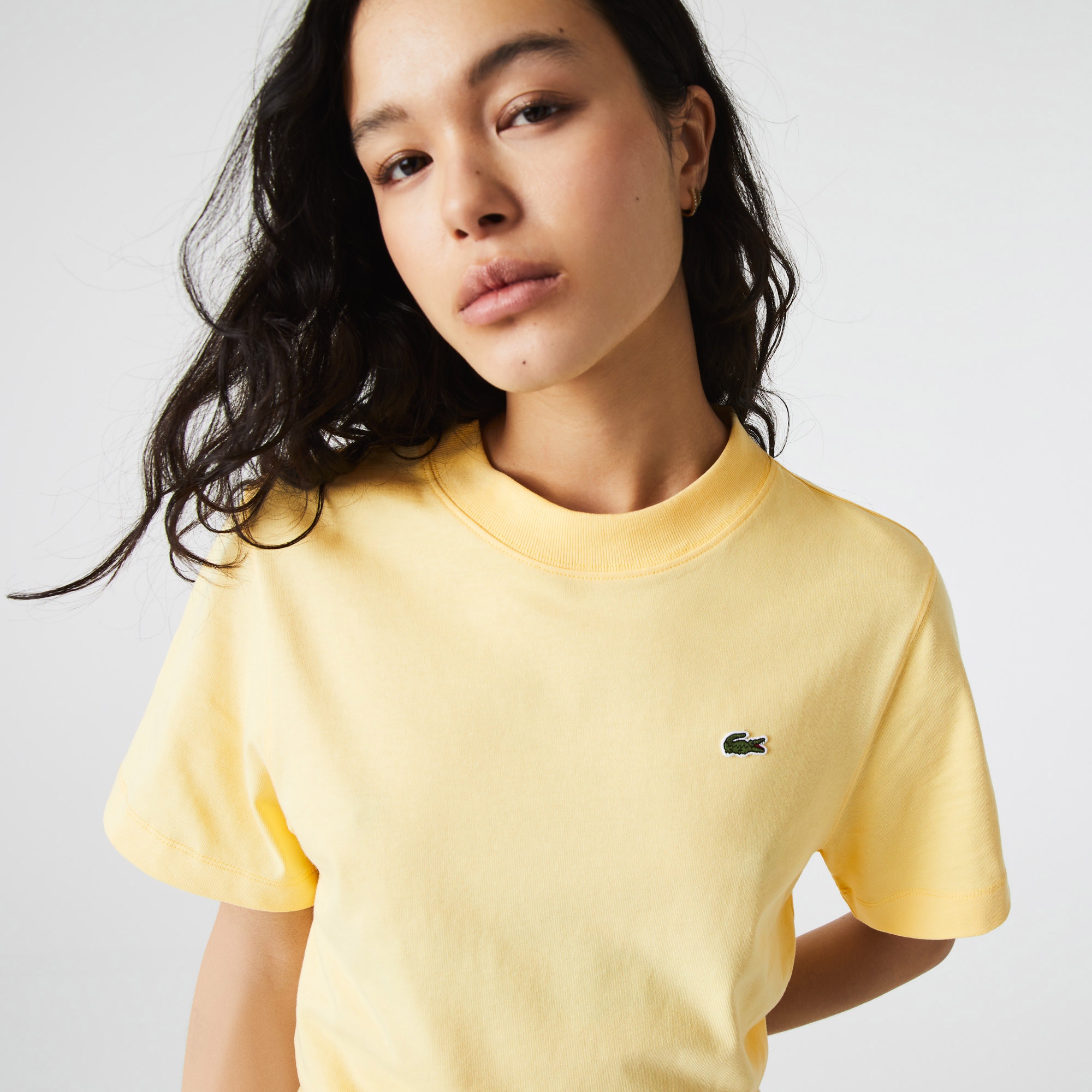 Lacoste Kadın Loose Fit Kısa Kollu Bisiklet Yaka Sarı Elbise