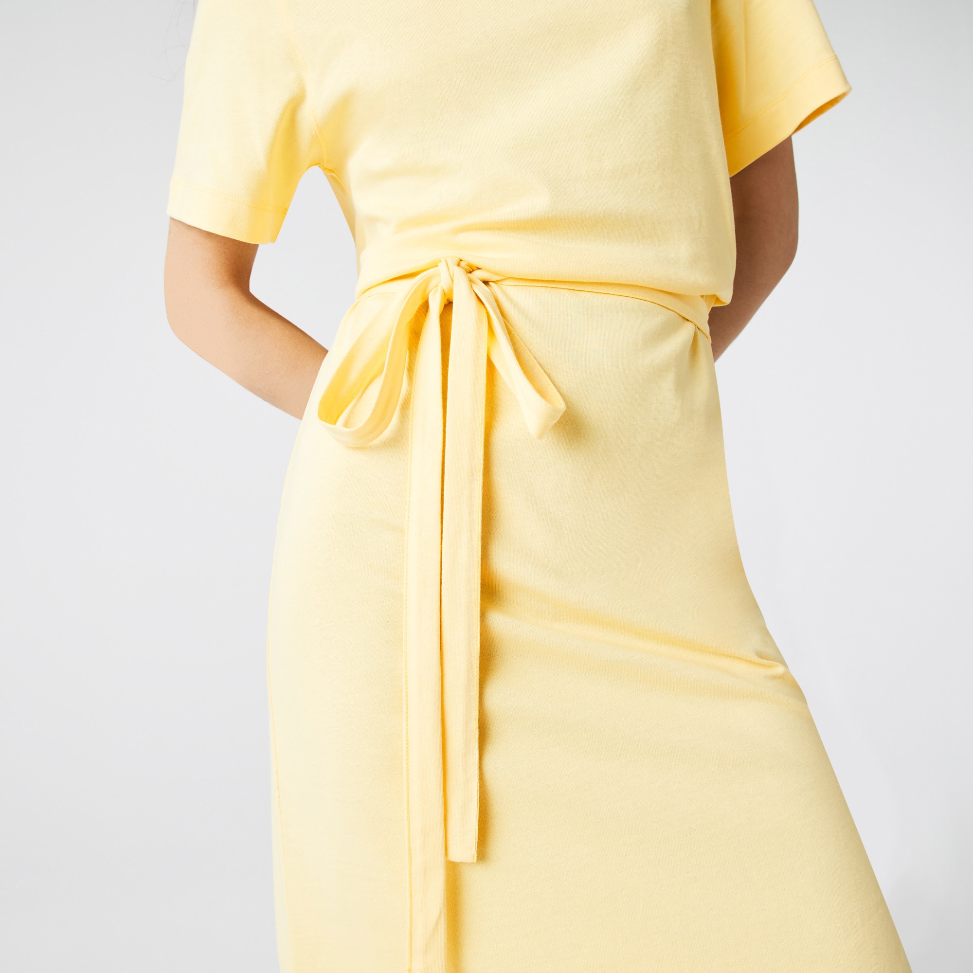 Lacoste Kadın Loose Fit Kısa Kollu Bisiklet Yaka Sarı Elbise