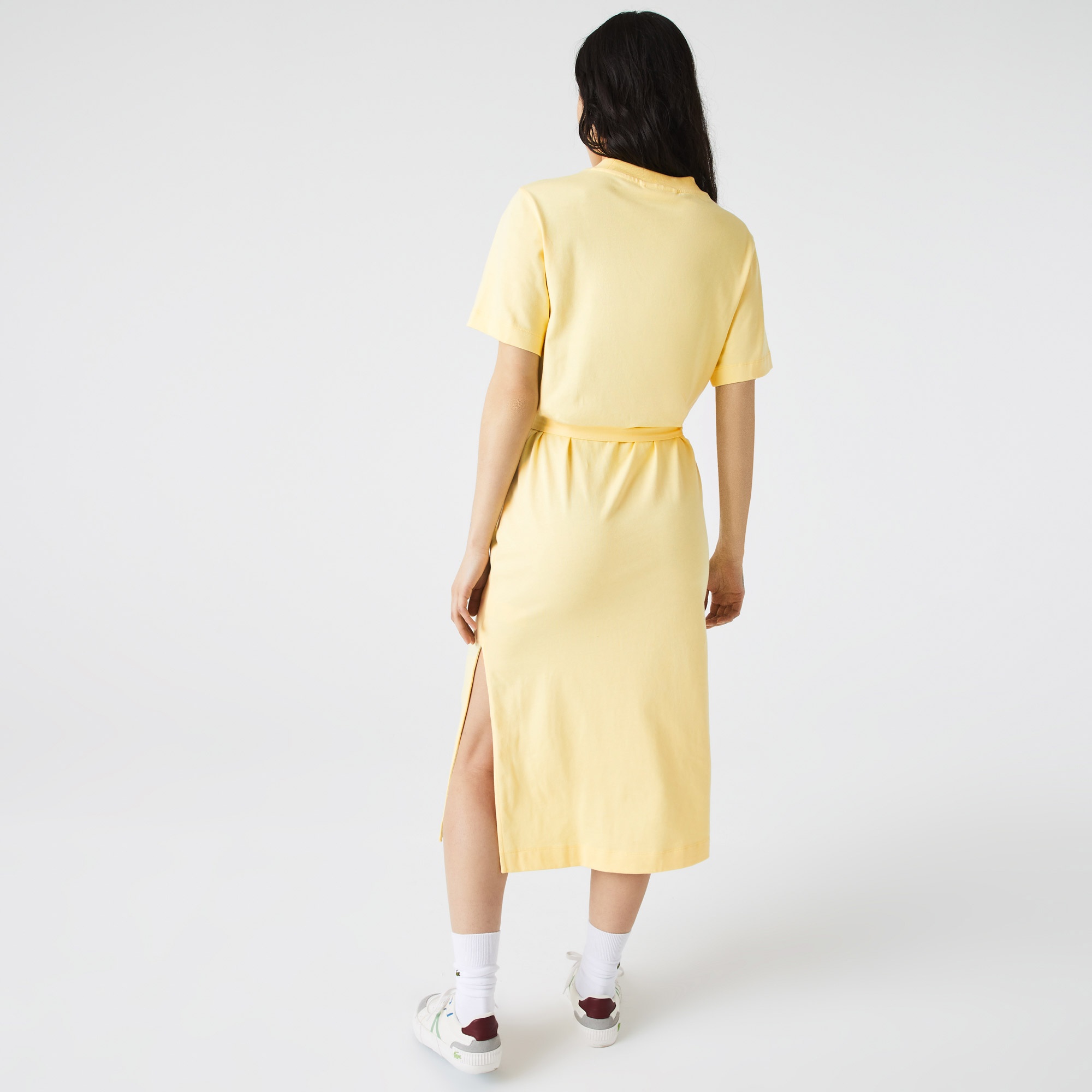 Lacoste Kadın Loose Fit Kısa Kollu Bisiklet Yaka Sarı Elbise