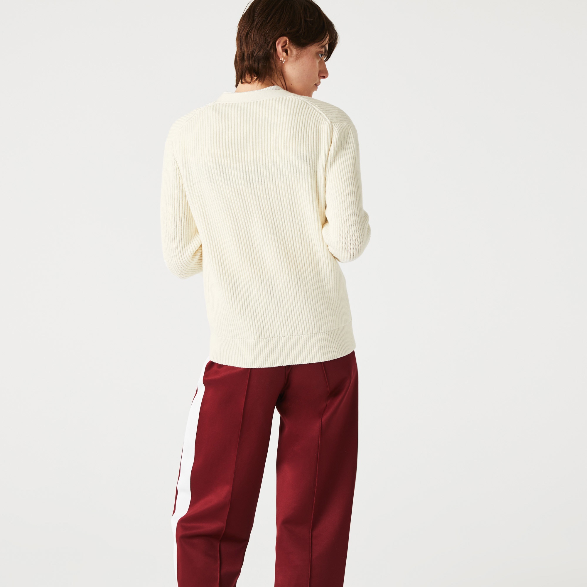 Lacoste Kadın V Yaka Krem Hırka