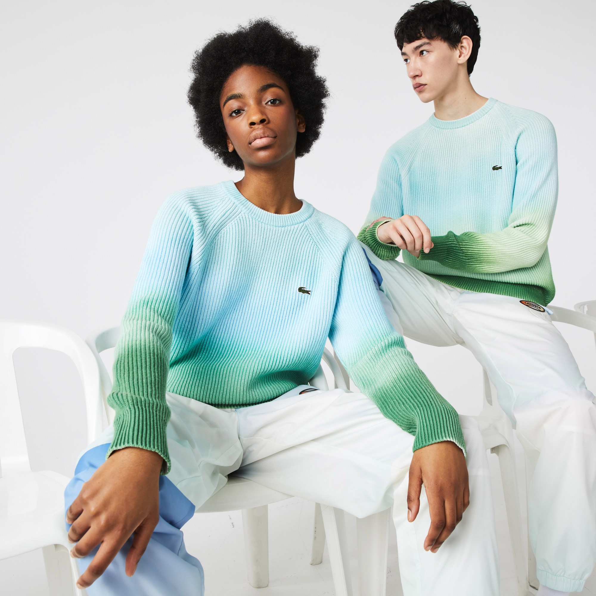 Lacoste L!VE Unisex Bisiklet Yaka Desenli Mavi Kazak