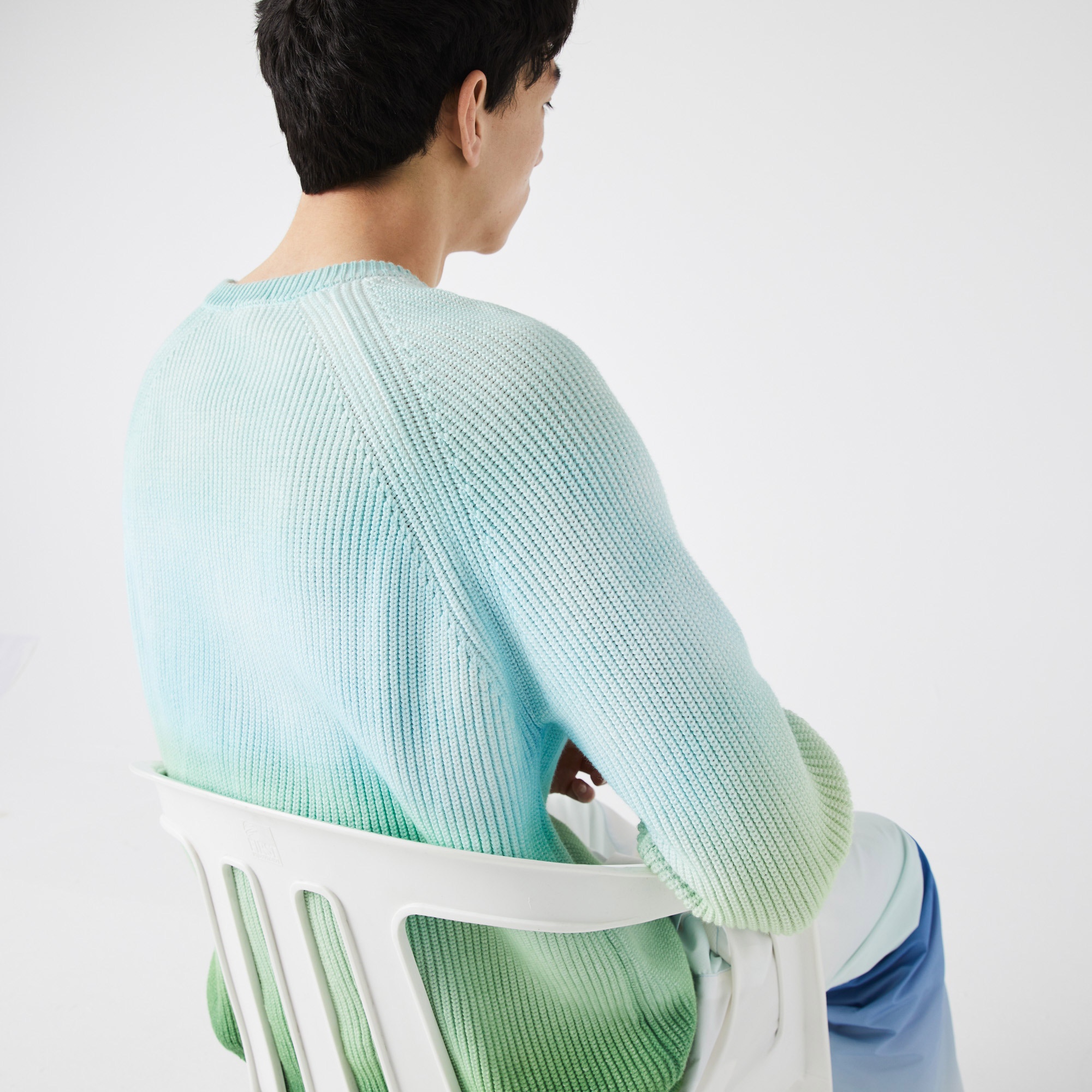 Lacoste L!VE Unisex Bisiklet Yaka Desenli Mavi Kazak