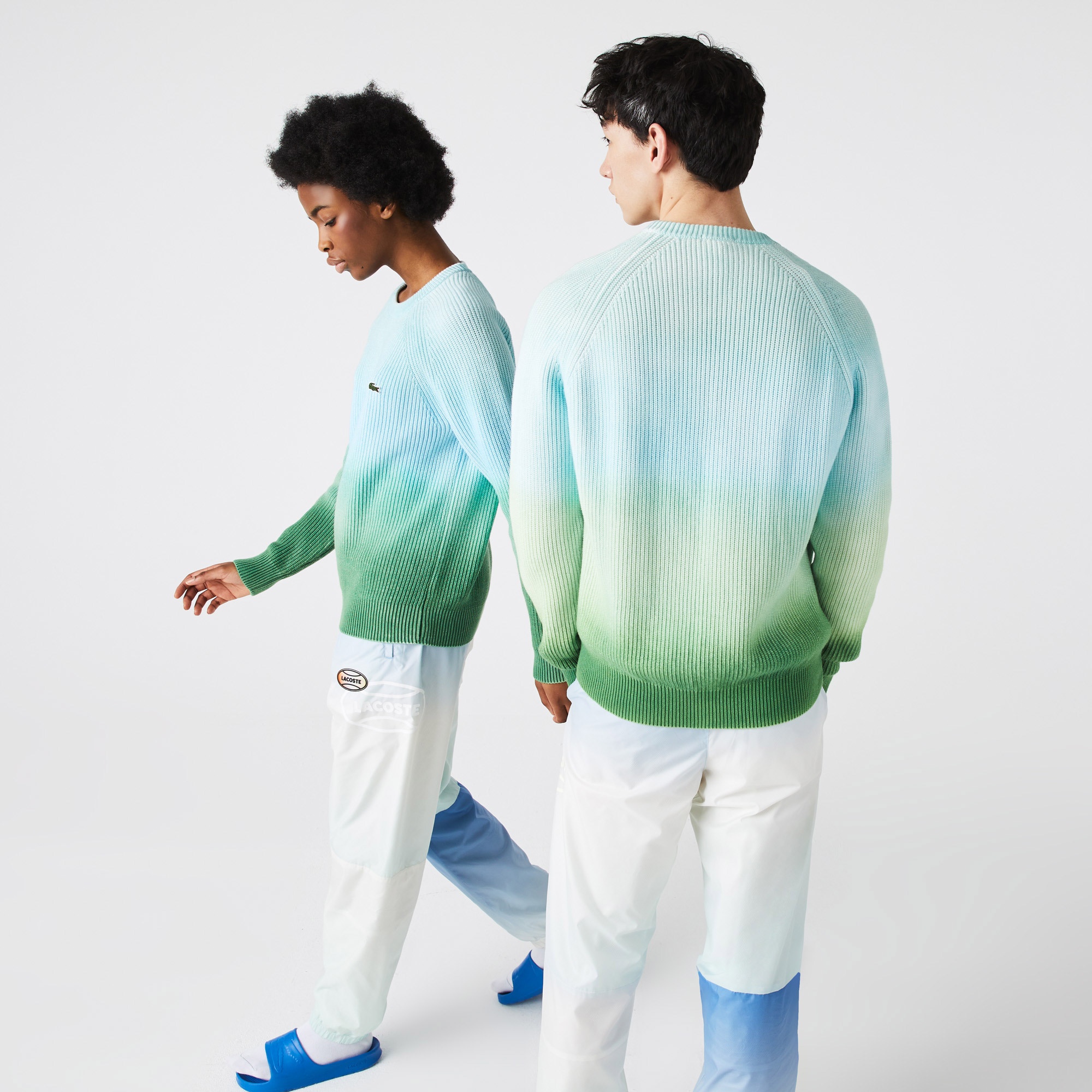 Lacoste L!VE Unisex Bisiklet Yaka Desenli Mavi Kazak