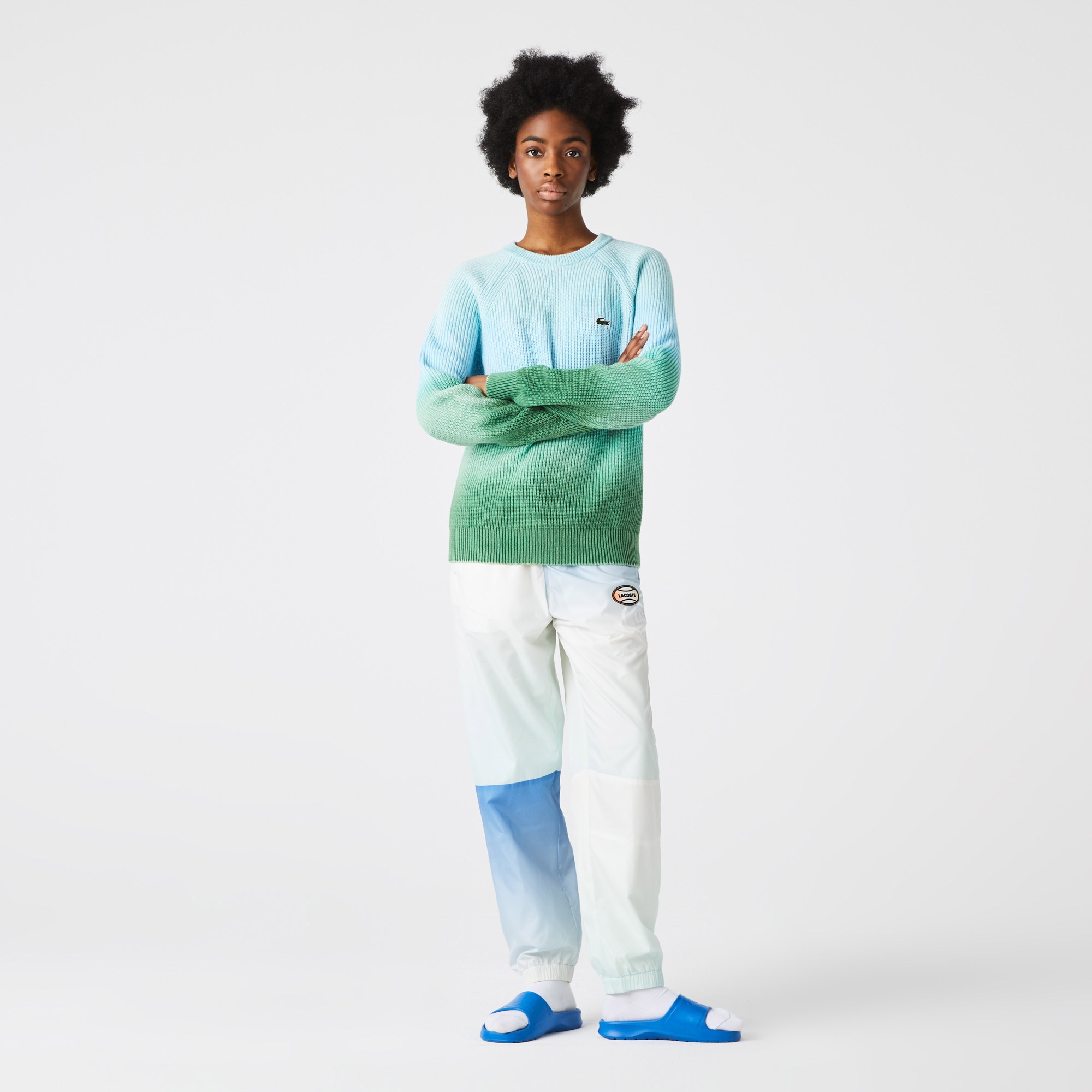 Lacoste L!VE Unisex Bisiklet Yaka Desenli Mavi Kazak