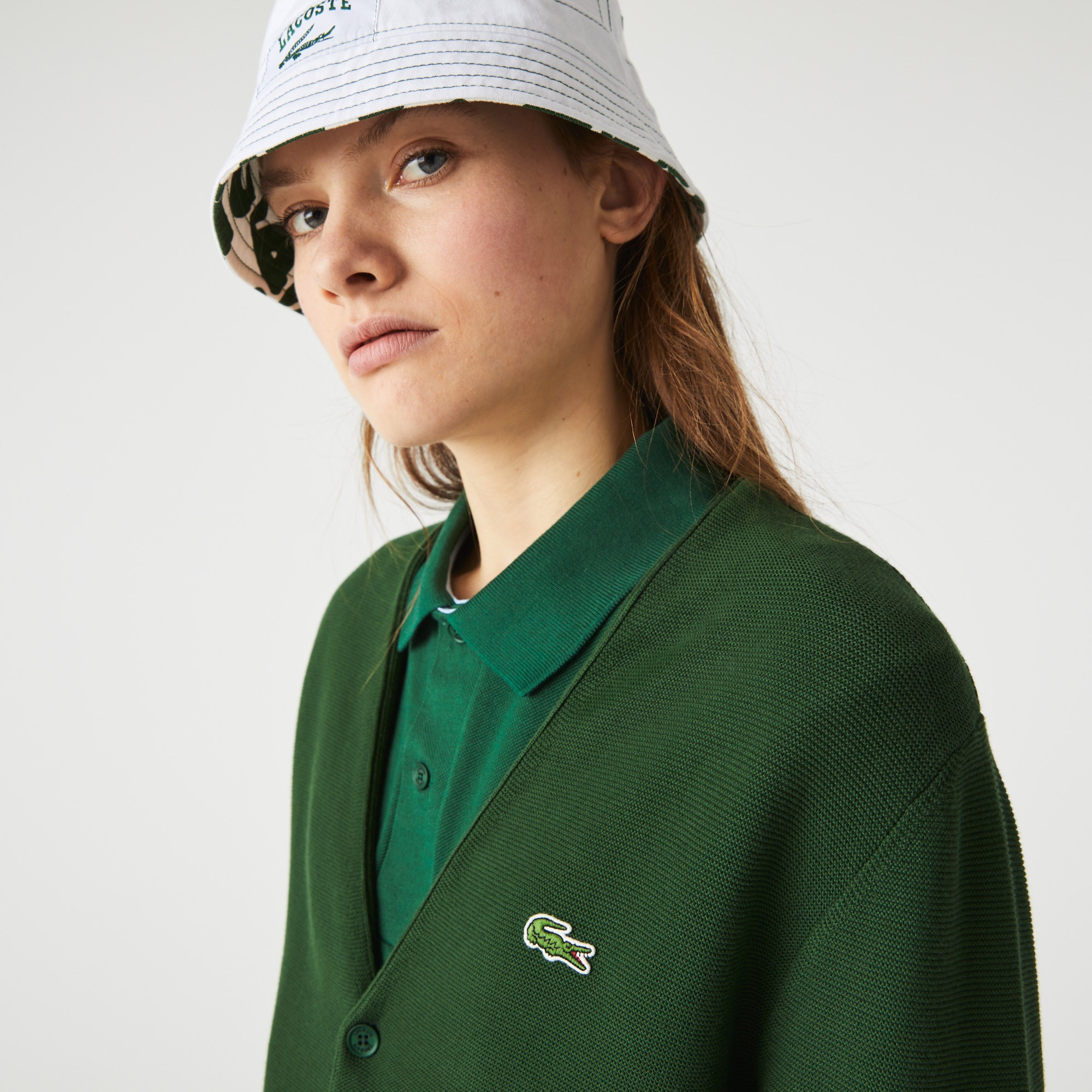 Lacoste Unisex V Yaka Yeşil Hırka