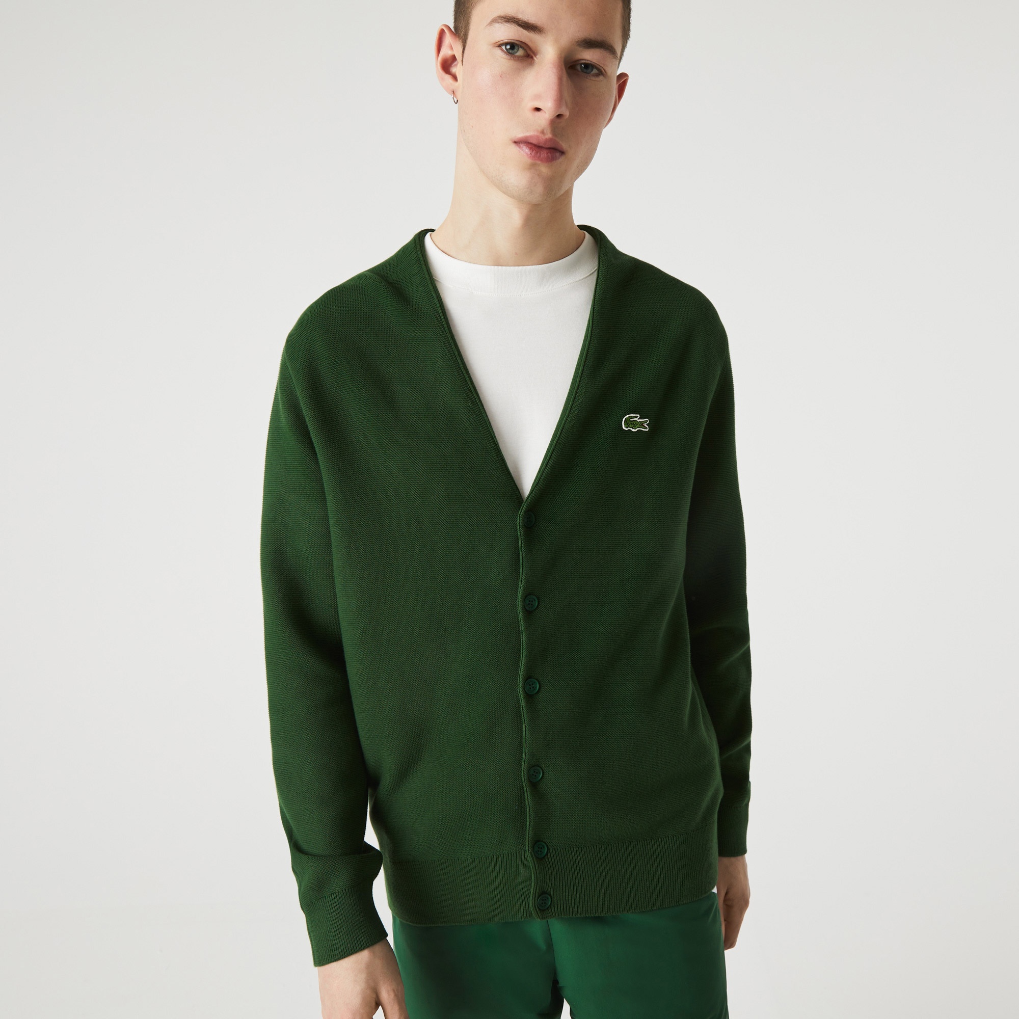 Lacoste Unisex V Yaka Yeşil Hırka