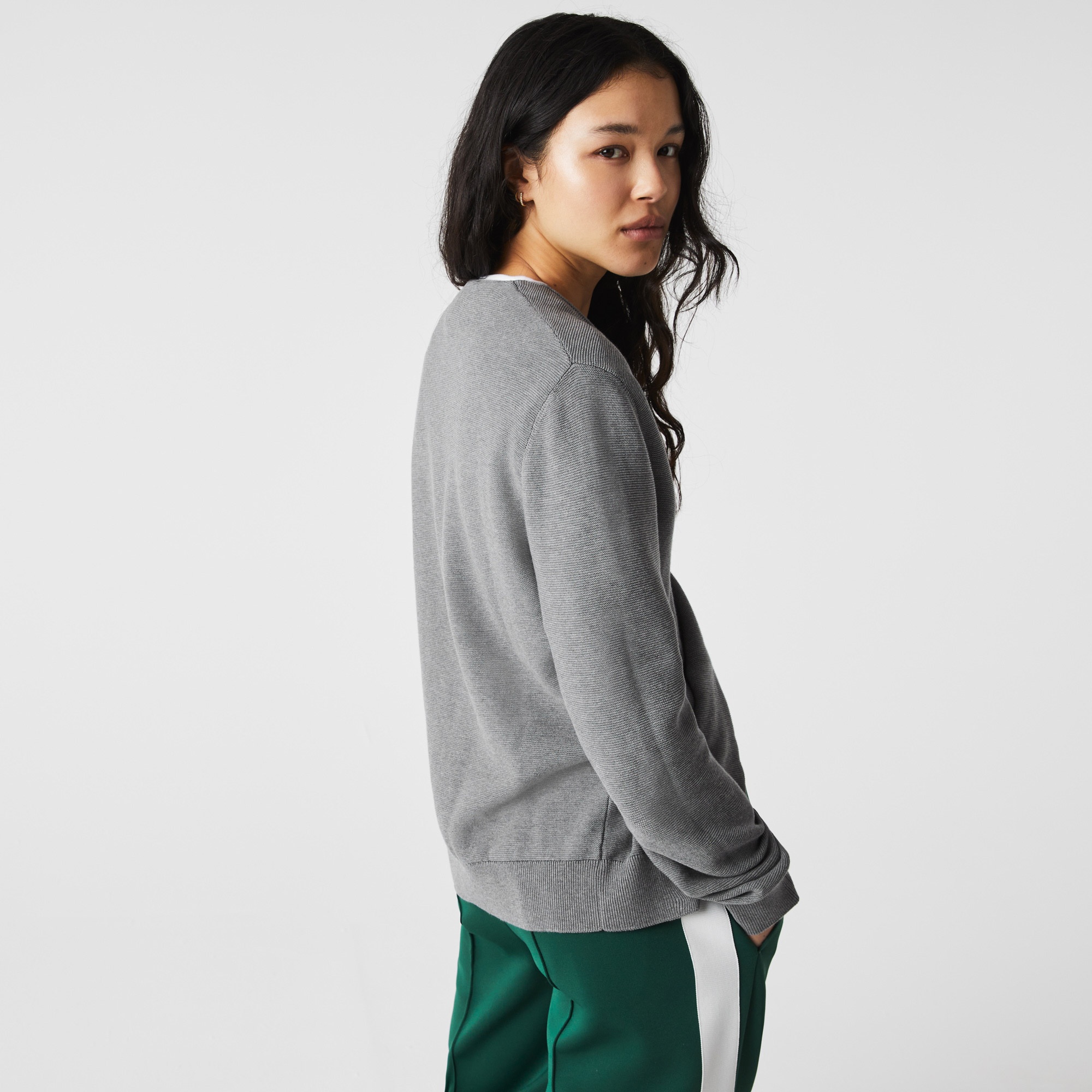 Lacoste Unisex V Yaka Gri Hırka