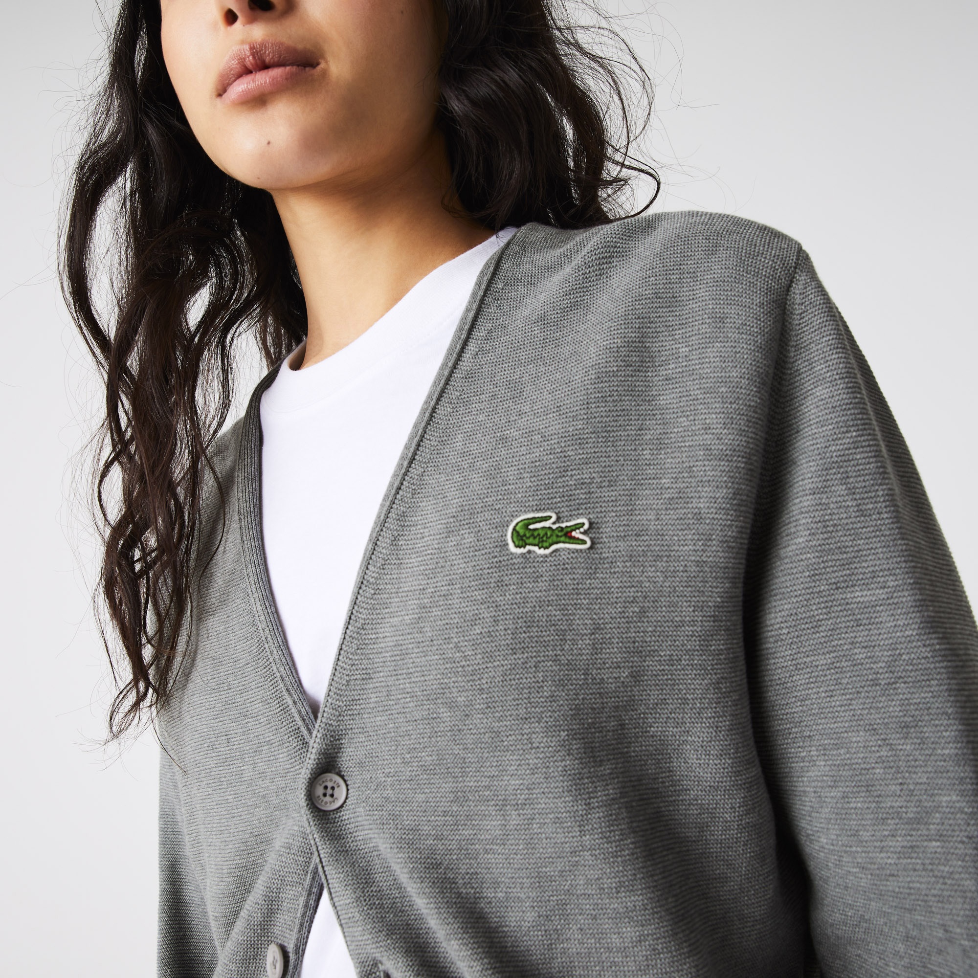 Lacoste Unisex V Yaka Gri Hırka