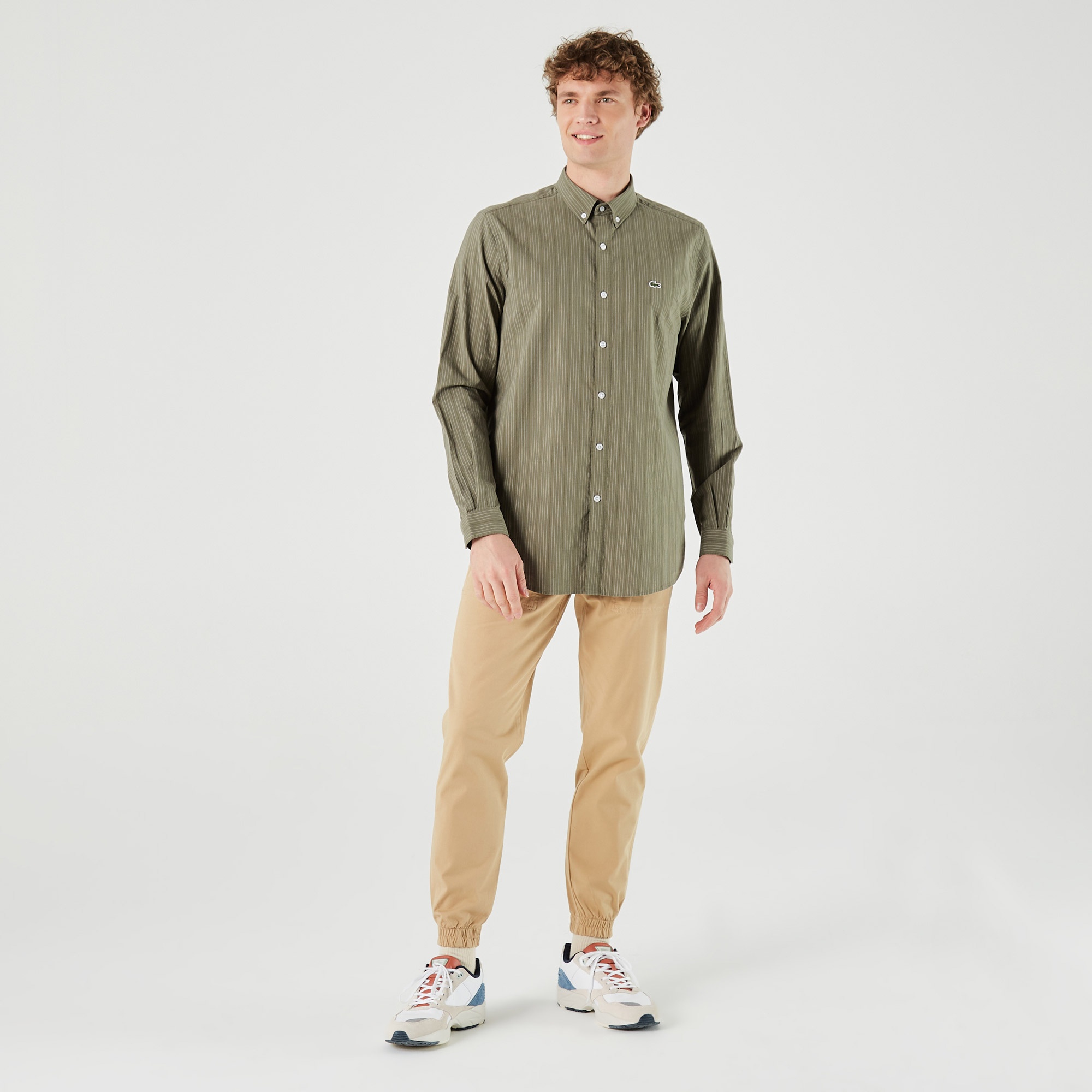 Lacoste Erkek Regular Fit Çizgili Yeşil Gömlek