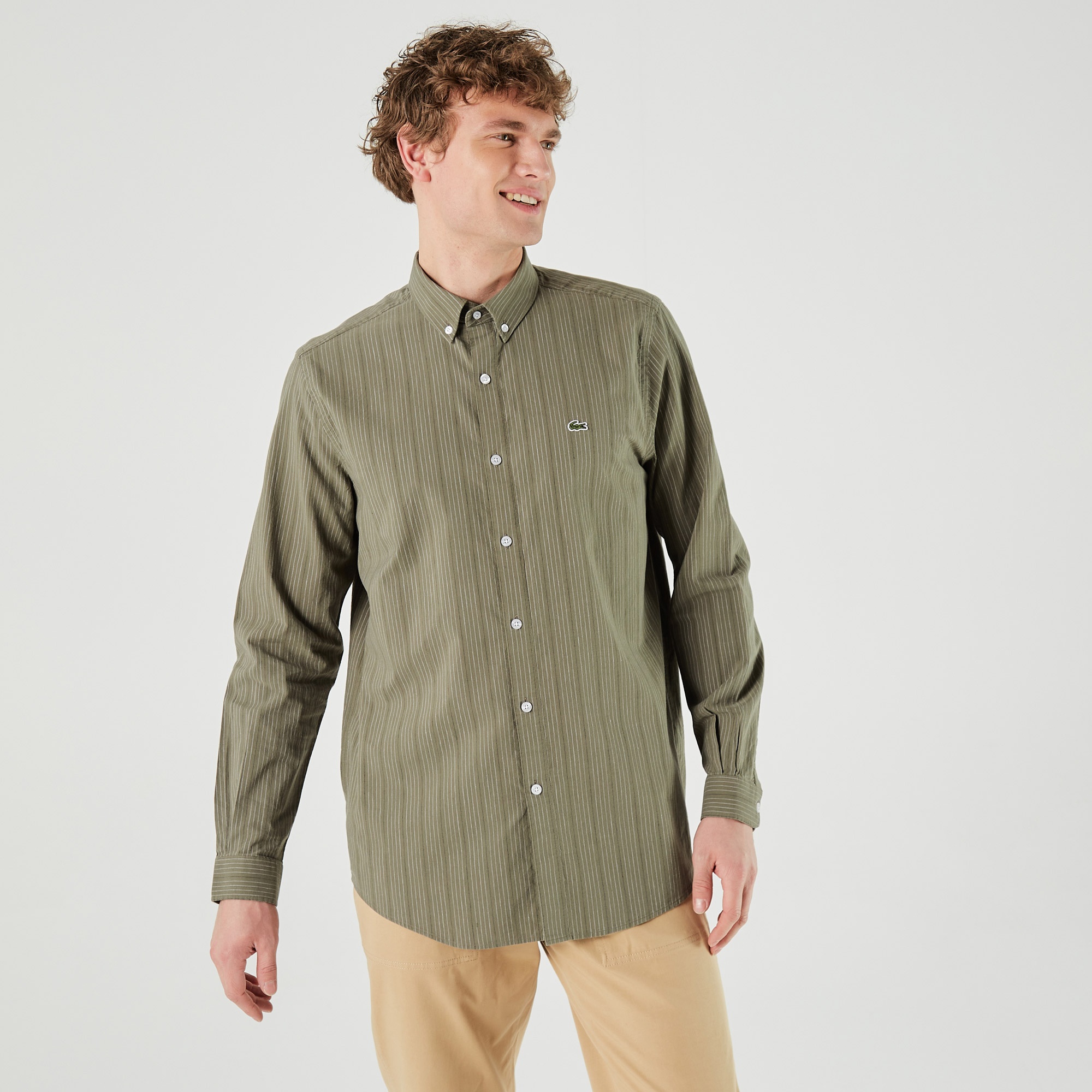 Lacoste Erkek Regular Fit Çizgili Yeşil Gömlek