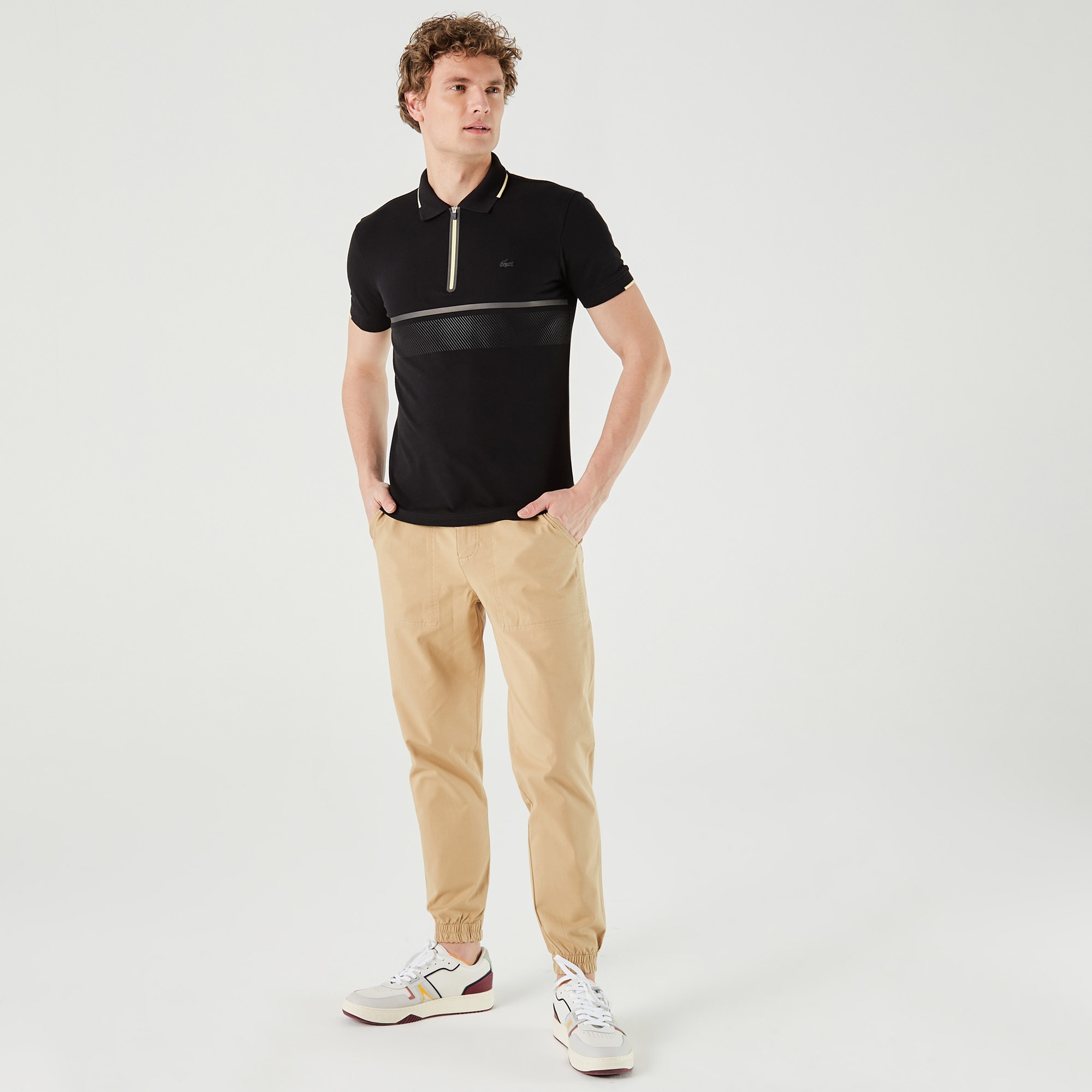 Lacoste Erkek Slim Fit Baskılı Yarım Fermuarlı Siyah Polo