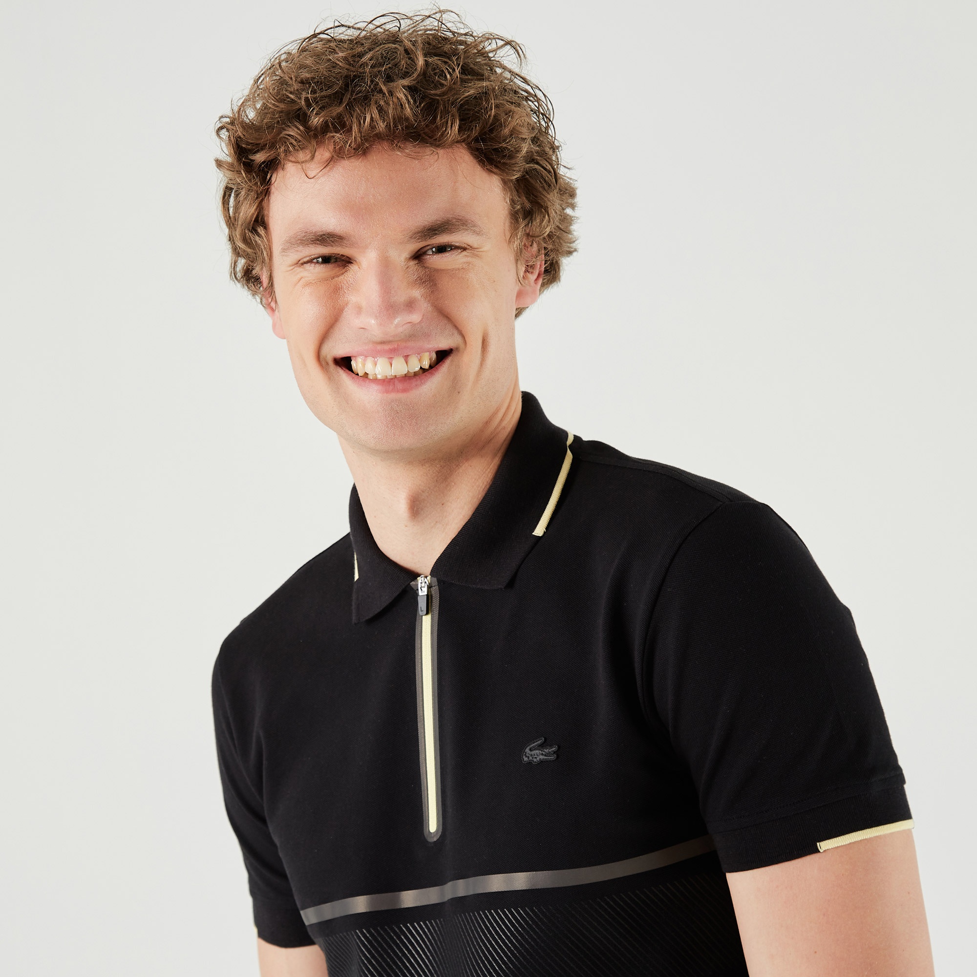 Lacoste Erkek Slim Fit Baskılı Yarım Fermuarlı Siyah Polo